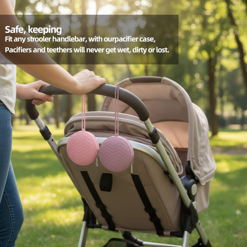 2 Pack Pacifier Holder Case, Bpa-Free Silicone Pacifier Pouch & Container for Newborn Babies, Boys & Girls, Portable for Stroller, Diaper Bag - Powder Rose, Dusty Lilac image number 2