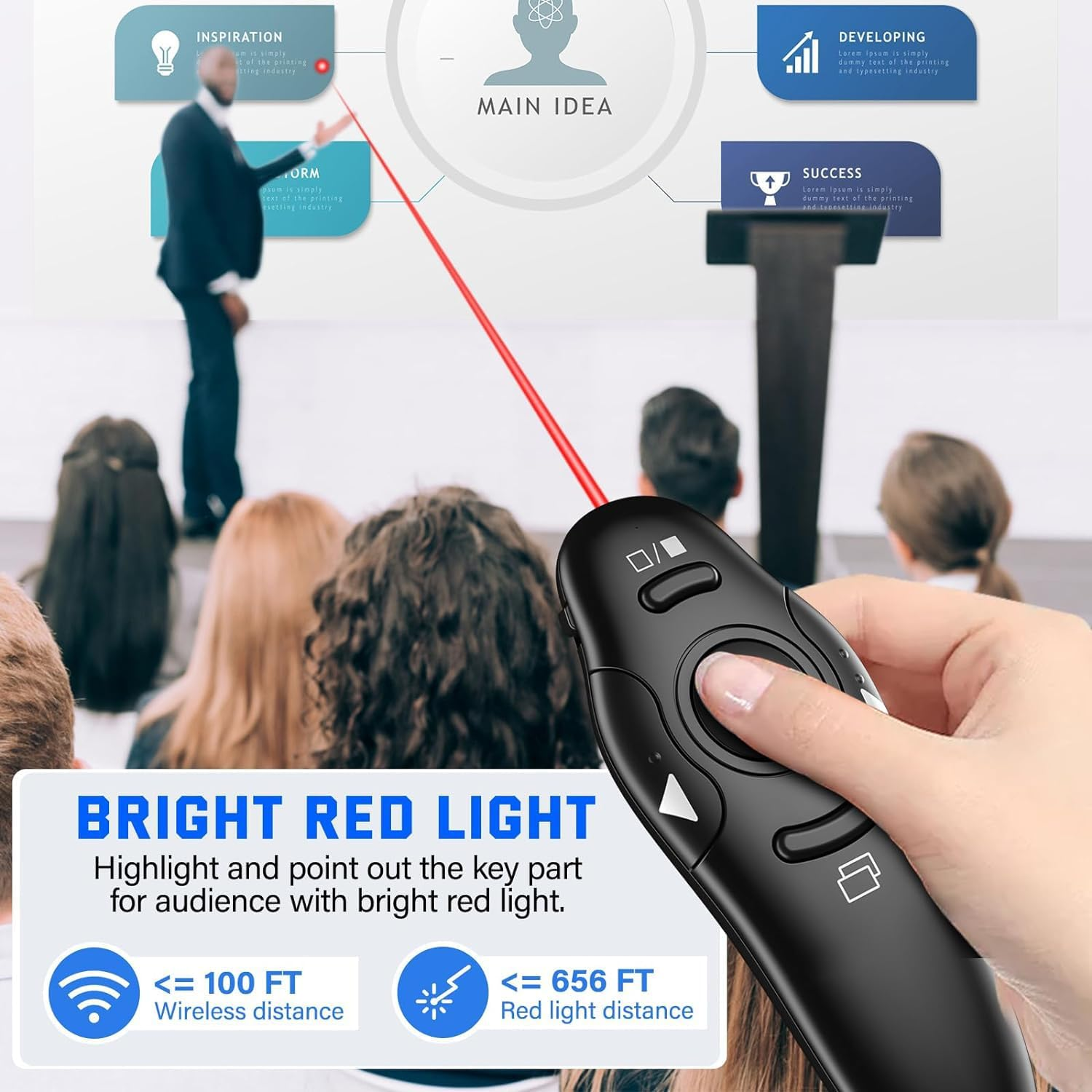 Rechargeable 2-In-1 USB Type C Presentation Clicker Wireless Presenter Remote Clicker for Powerpoint Presentations with Laser Pointer, Slide Advancer for Computer/Mac/Laptop image number 6