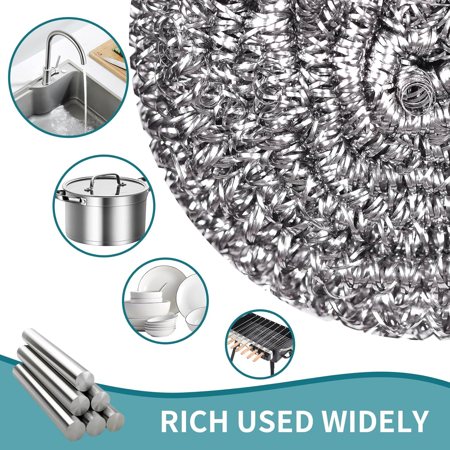 Stainless Steel Scrubber Heavy Duty Scour Pads Household Steel Wool Reusable Scrub Balls for Kitchen Dishes Pot Pan Oven Cleaning (10Pack 40G) image number 3