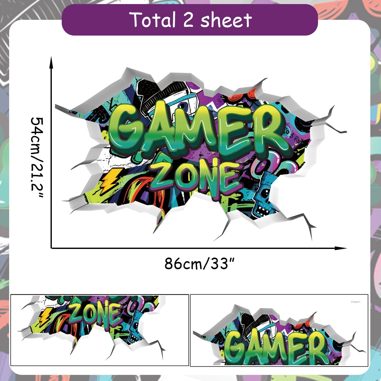 Toarti 3D Gamer Wall Stickers Green Zone - Vinyl Wall Decal for Gaming Bedroom, Video Game Removable Wall Art, Playroom Decor for Teens (Green) image number 5
