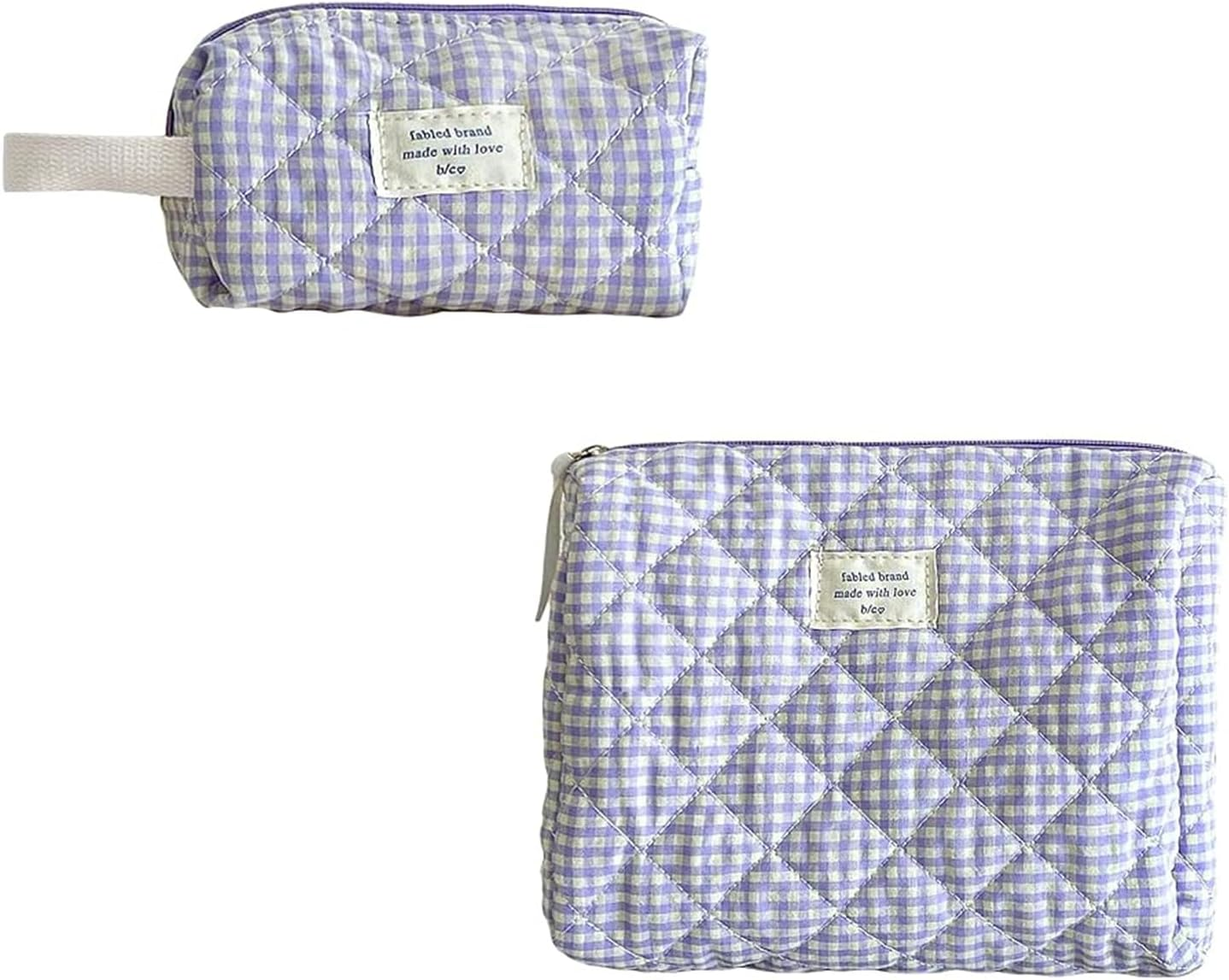 Ksngtixe 2 Pcs Quilted Cotton Makeup Bags Set - Cute Checkered Design Cosmetic Organizer for Brushes & Toiletries, Travel-Friendly Beauty Storage (24Cm+16Cm) image number 6
