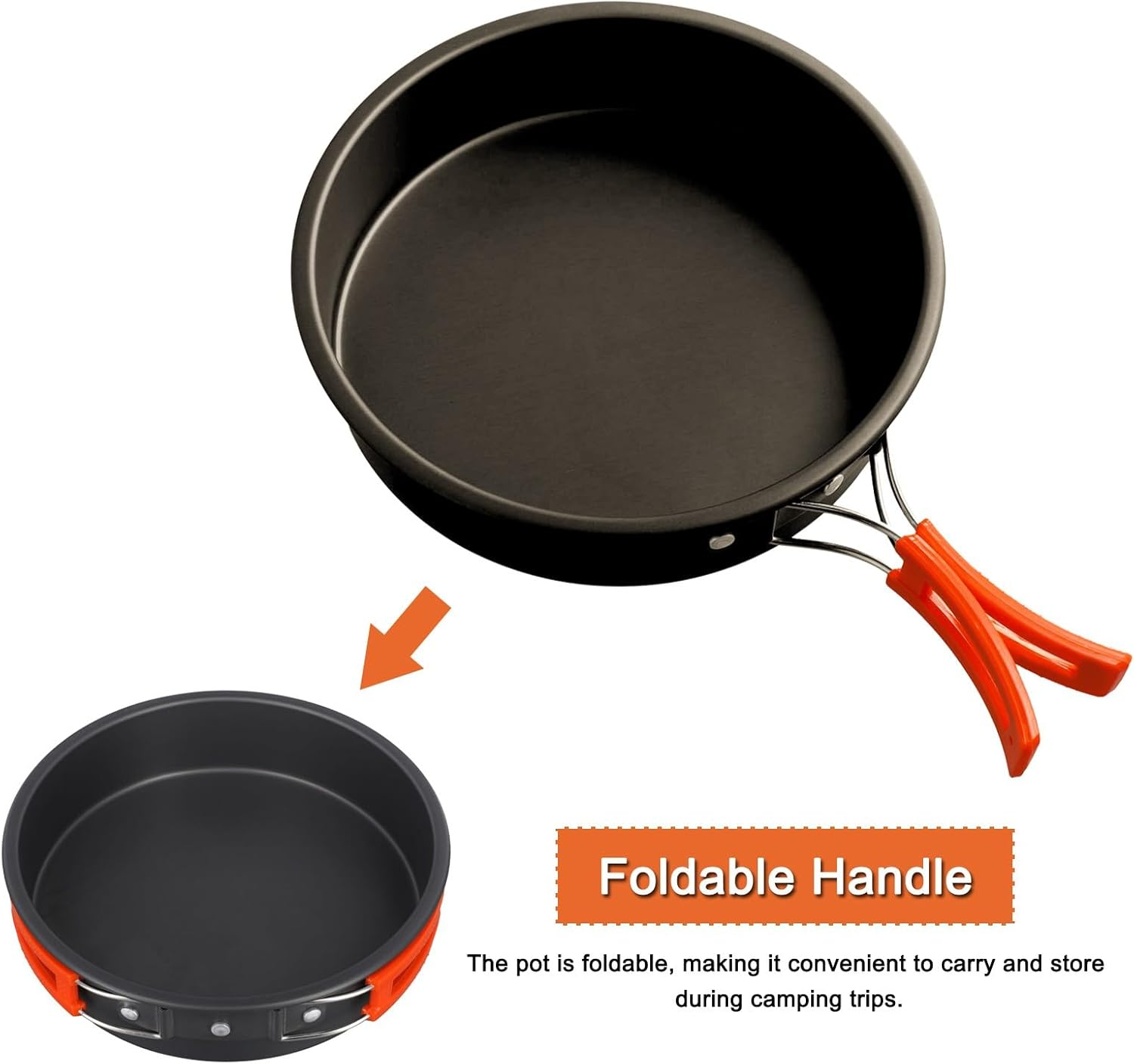 Lightweight Camping Frying Pan Non-Stick Camping Cooking Pot with Foldable Handle Cookware Set for Outdoor Camping Picnic Hiking(Large) image number 4