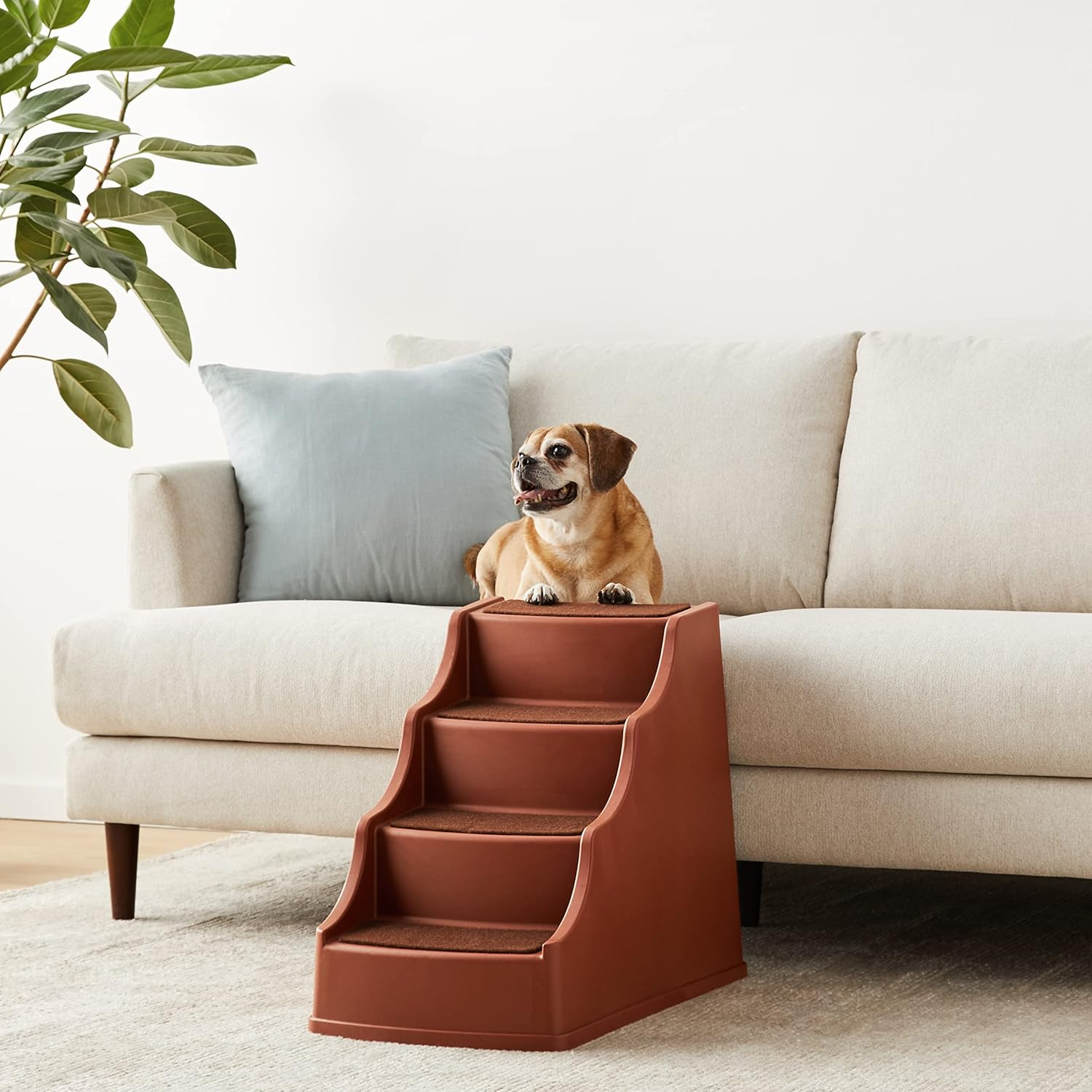 Amazon Basics 4 Step Non Slip Pet Stairs for Dogs and Cats, Cocoa