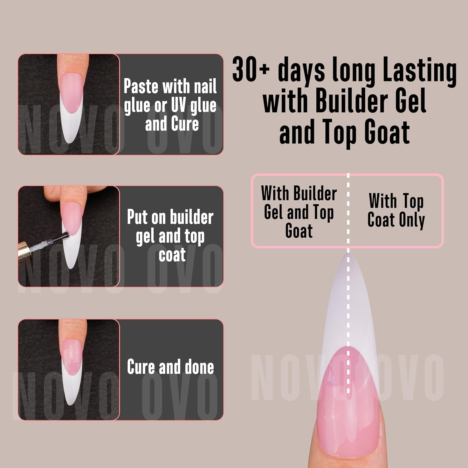 NOVO OVO Halloween XXL Curved Stiletto Almond French Tip Nail Tips, Soft Gel Extra Thick Long Acrylic Hawk Curve Fake Extension, Need Builder Gel & Top Coat, Full Cover Press on DIY 12 Sizes 240 Pcs - Short Duck Nails With Moon Curve_Eu image number 2