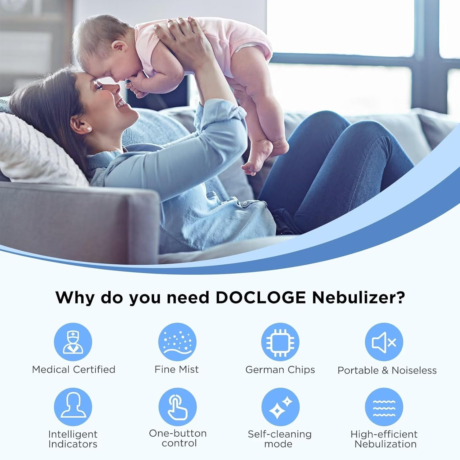 Portable Nebulizer - Nebulizer Machine for Adults and Kids, Mesh Nebulizer with Mouthpiece, Kids and Adults Mask for Travel and Home Usage DOCLOGE image number 1