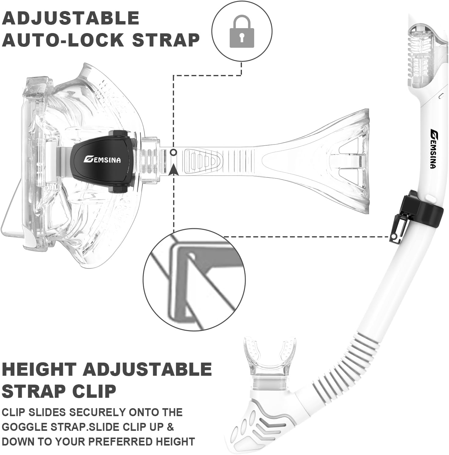 EMSINA E8 Freedom HD Dry Snorkel Set,Panoramic Wide View,Anti-Fog Scuba Diving Mask,Professional Snorkeling Gear - Pinkblack image number 2