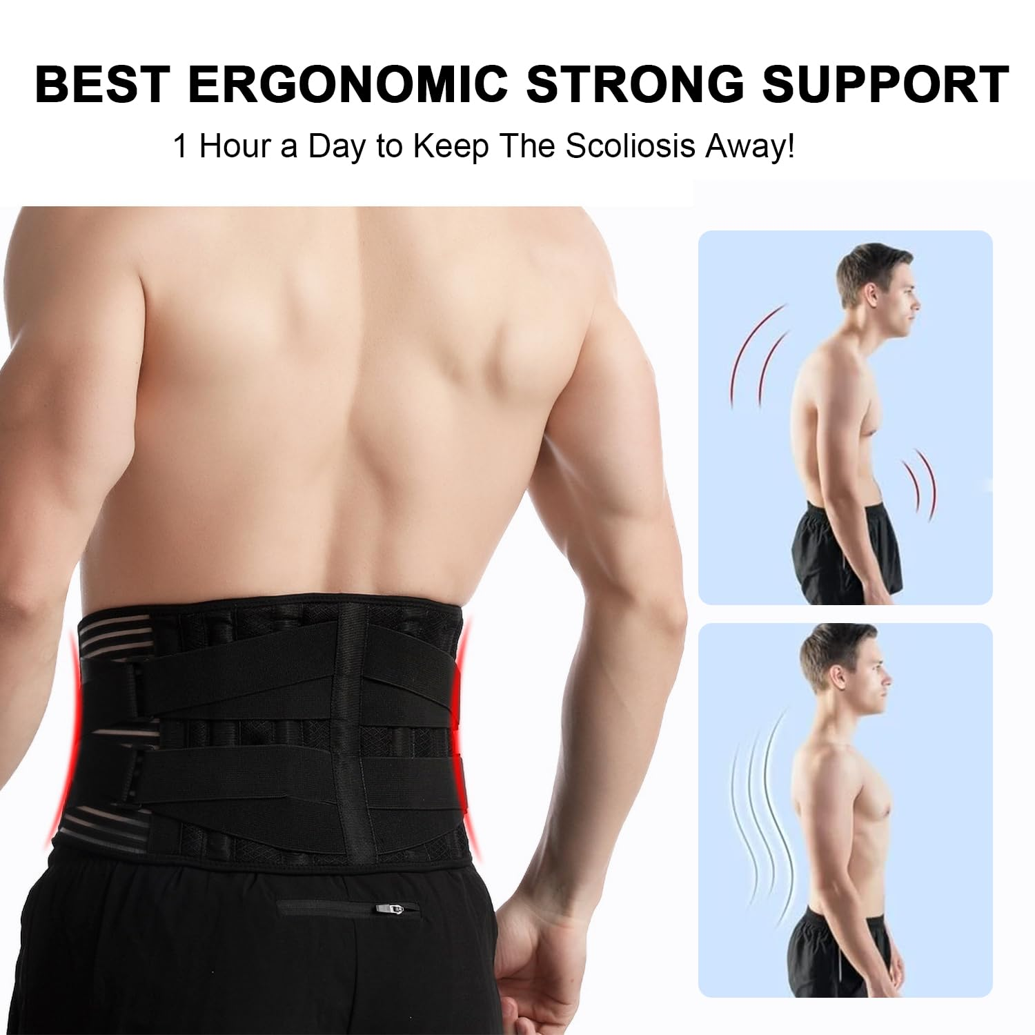 Back Braces for Lower Back Pain Relief with 6 Stays, Breathable Back Support Belt with Lumbar Pad for Men/Women for Work, Anti-Skid Lumbar Support Belt with 16-Hole Mesh for Sciatica (L) image number 5