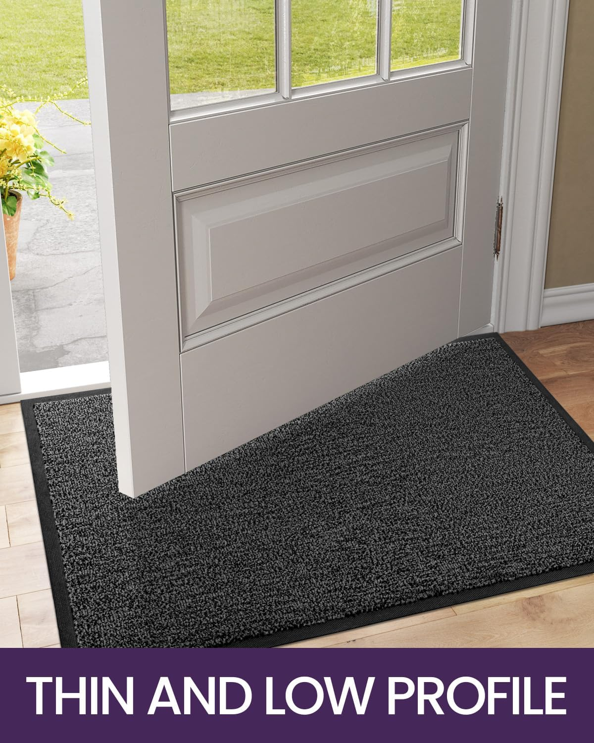 DEXI Door Mat Indoor Outdoor, Washable Barrier Front Doormat for Entryway, Heavy Duty Non-Slip Absorbent Entrance Rug Shoes Scraper, 60 X 90Cm, Black and Gray image number 3