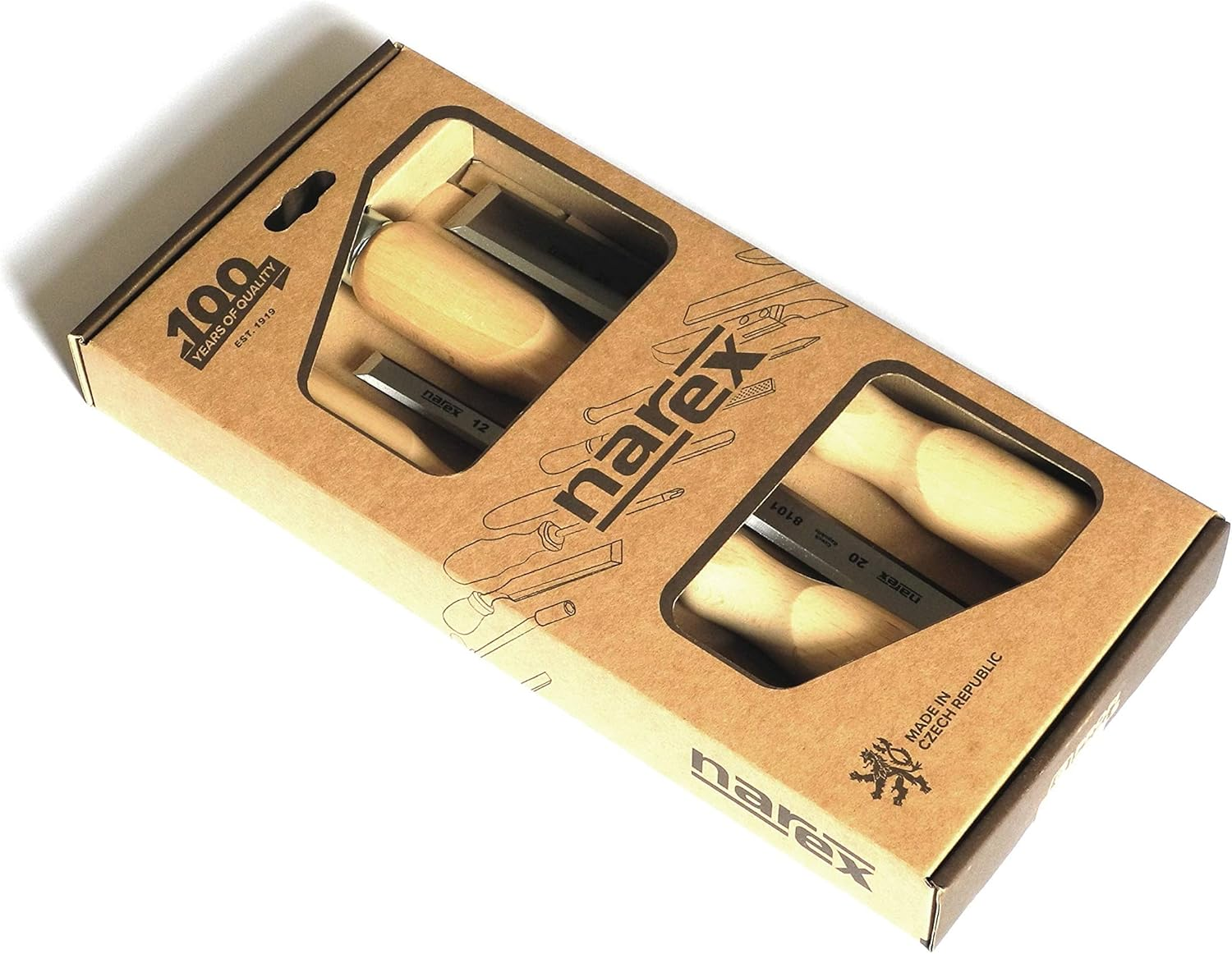 Narex Czech Steel 4 Piece Set 6 Mm (1/4"), 12 Mm (1/2"), 20 Mm (3/4"), 26 Mm (1 1/16") Woodworking Chisels 863010 image number 2