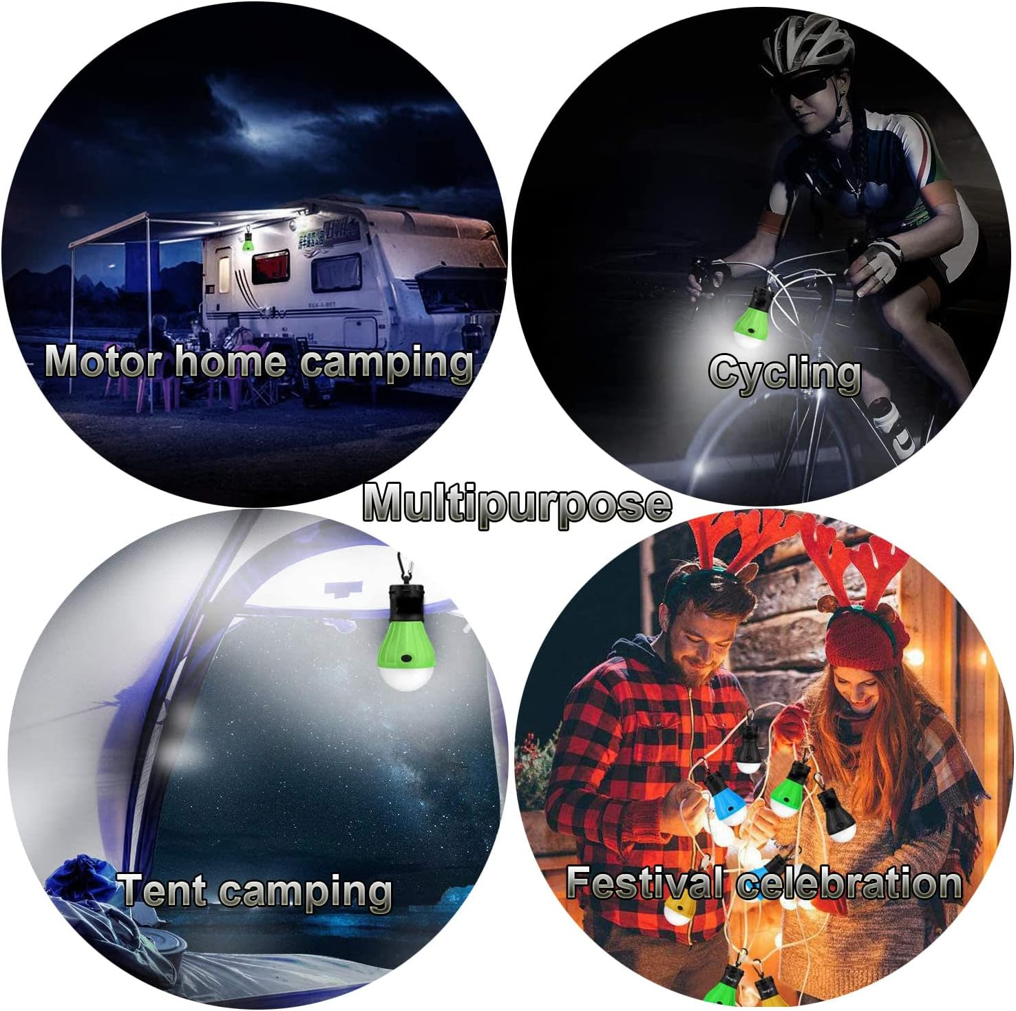 LED Tent Light 4-Pack Clip Hook Hurricane Emergency Lights LED Camping Light Bulb Camping Tent Lamp Portable Lantern Bulb Camping Equipment for Camping, Hiking (Black)