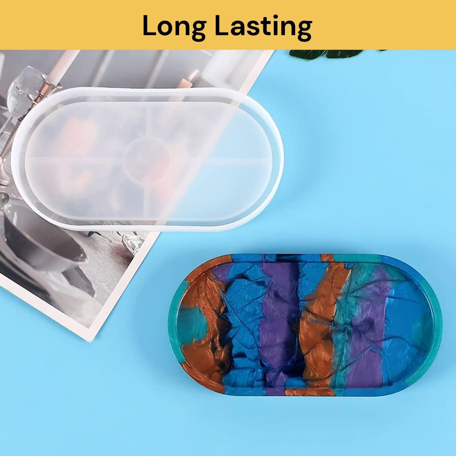 EZONEDEAL Resin Tray Mold, Oval Rolling Silicone Tray Molds, Epoxy Platter Molds, Epoxy Resin Tray Mold Large DIY Casting Craft Decorating for Craft Jewelry Storage, Home Decoration image number 1
