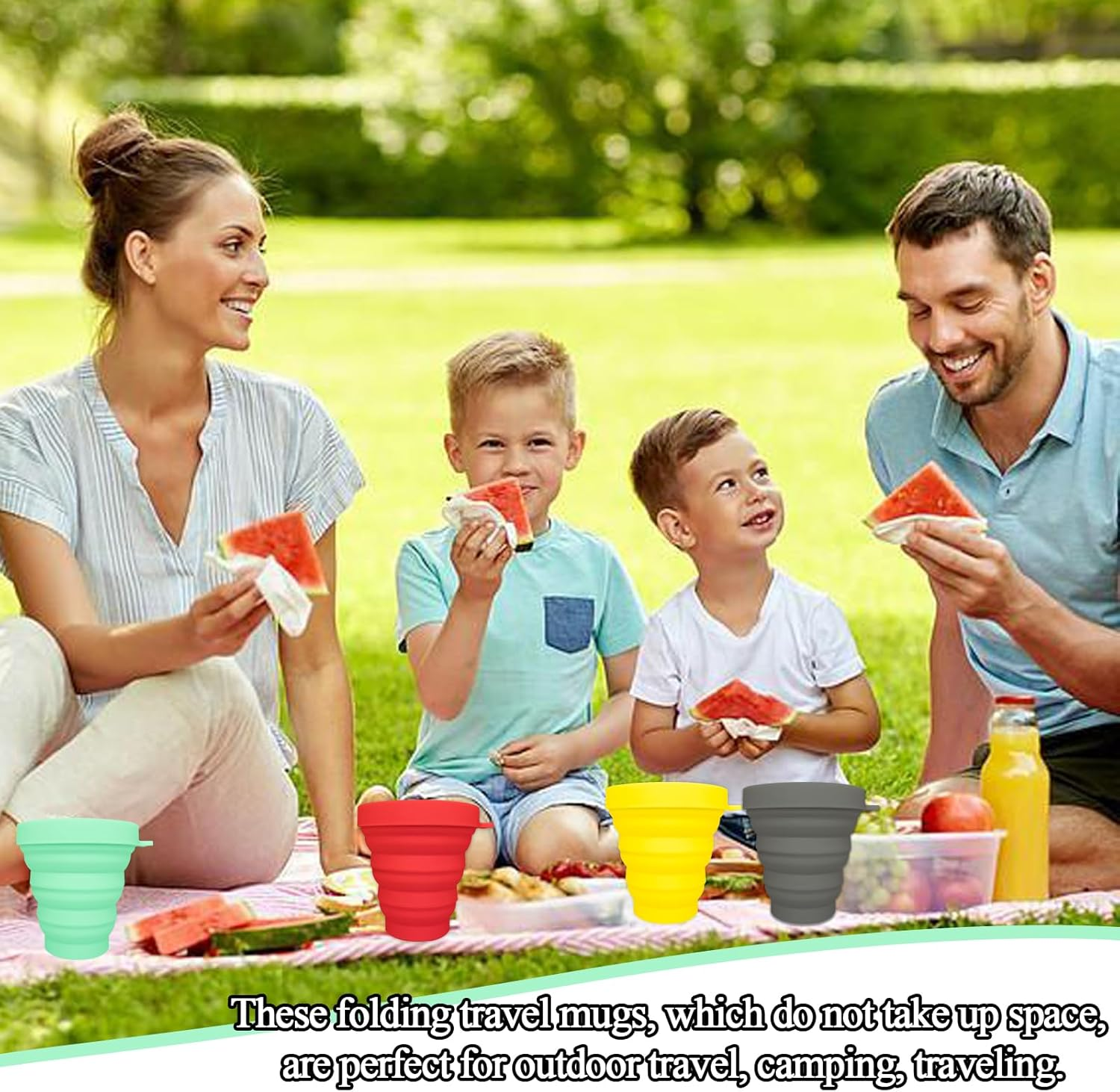 YUDAWN Silicone Foldable Cup, 4 PCS BPA Free Collapsible Travel Mugs Folding Silicone Cups Reusable Portable Cup with Lid for Picnic Camping Outdoor Hiking Travel image number 2