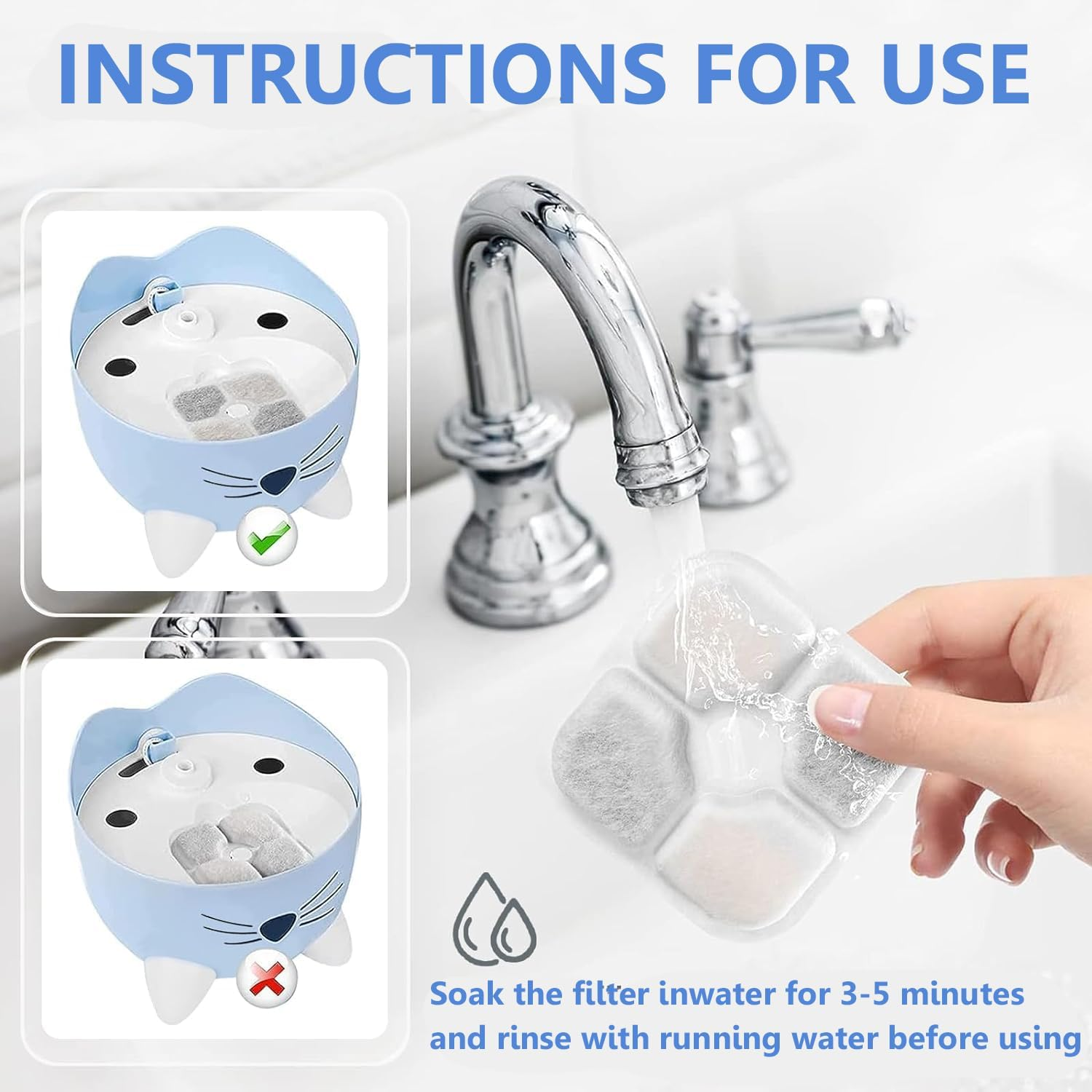 Pack of 4 Cat Fountain Filters for 2.5 L Pixi Drinking Fountain, Resin Activated Carbon Three Layer Filtration System, for 43717 Filter Cat Fountain Replacement Filter (Pack of 4) image number 6