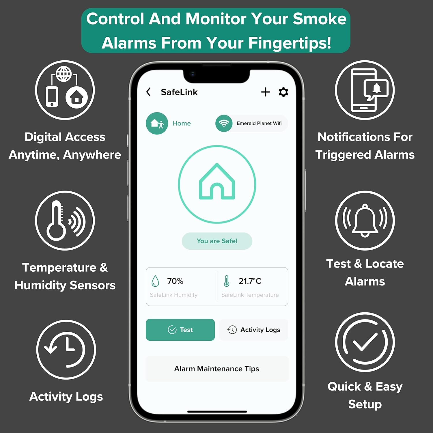 Emerald Home Safelink - Smart Wi-Fi Enabled Gateway Links Emerald Smoke Alarms to Your Phone for Constant Access and Fire Security. Enjoy a Safer Home. image number 4