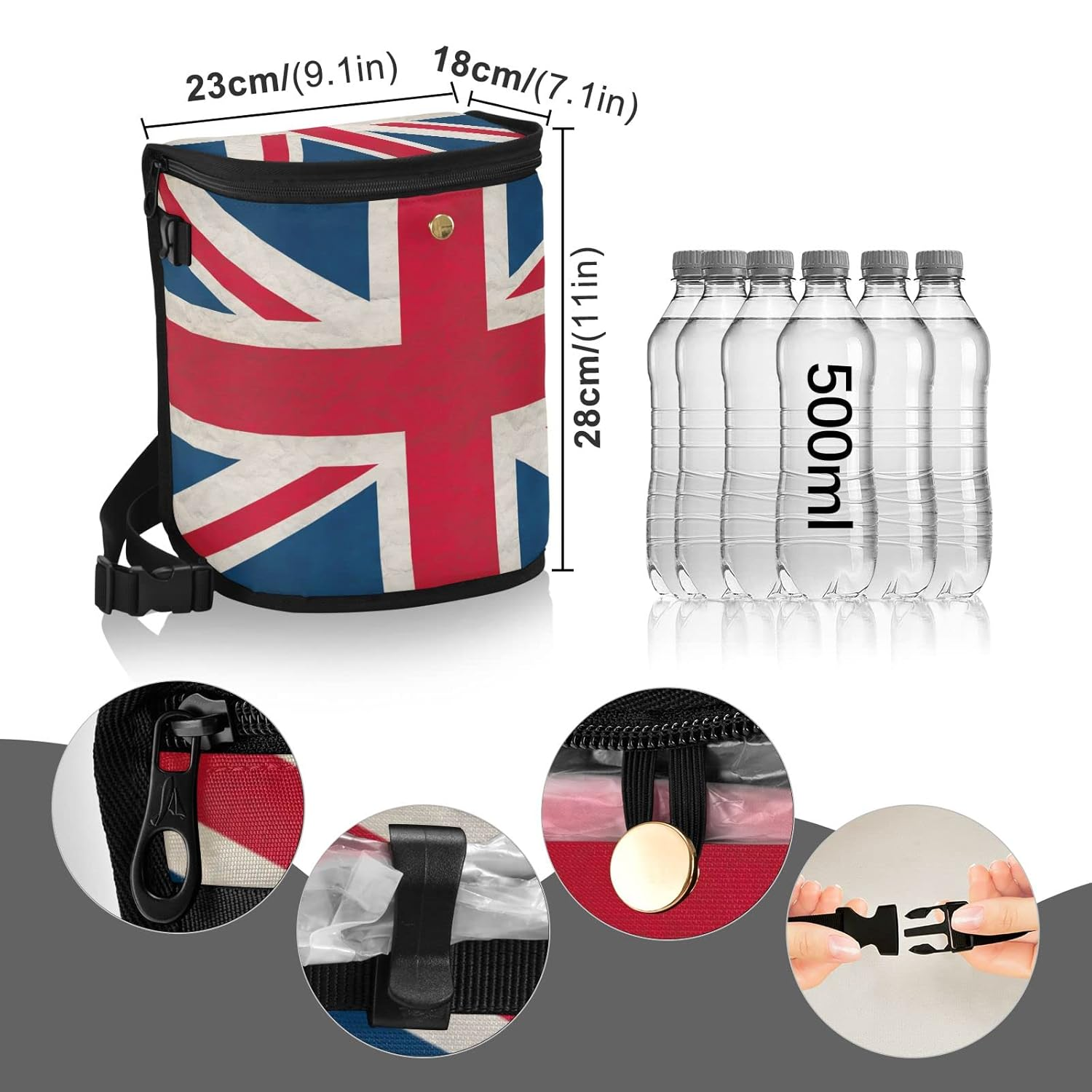 Quteprint Vintage British UK Flag Car Trash Can with Lid, Car Garbage Bag Can Hanging Storage Bag Leakproof Vehicle Car Organizer Accessories Trash Bag Bin Toy Cooler Food Container for Car SUV image number 5