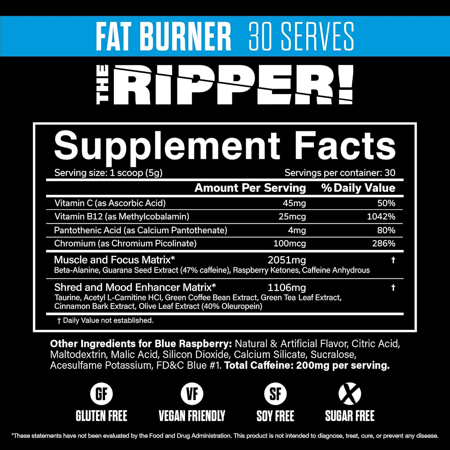 JNX Sports the Ripper! Fat Burner, Blue Raspberry, 5.3 Oz (150 G) image number 3