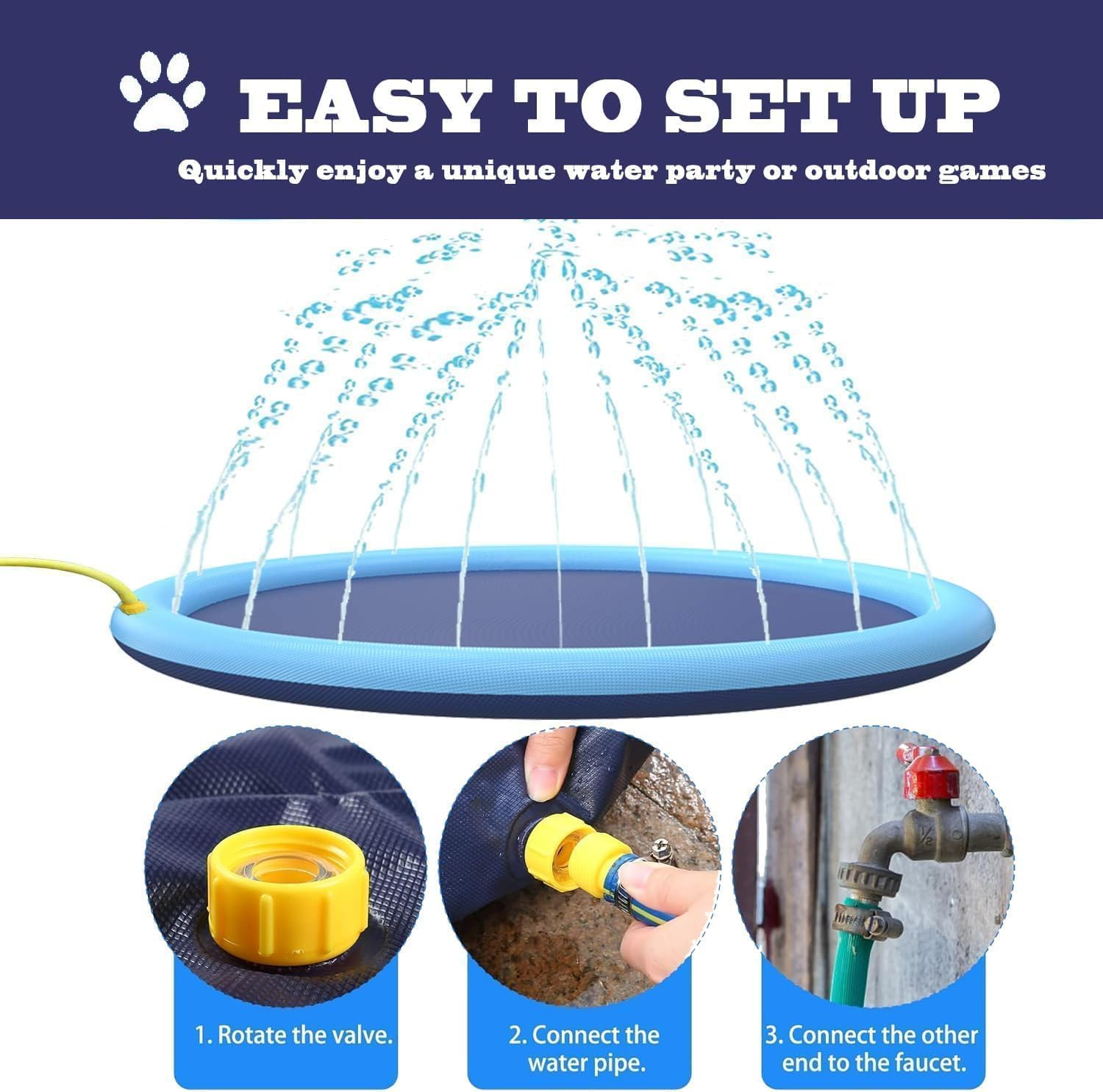 Splash Pad for Kids and Dogs, Non-Slip Sprinkler Pad Thicken Pool Summer Outdoor Water Toys, Backyard Fountain Play Mat for Baby Toddlers Boys Girls Pet(67Inch) image number 2