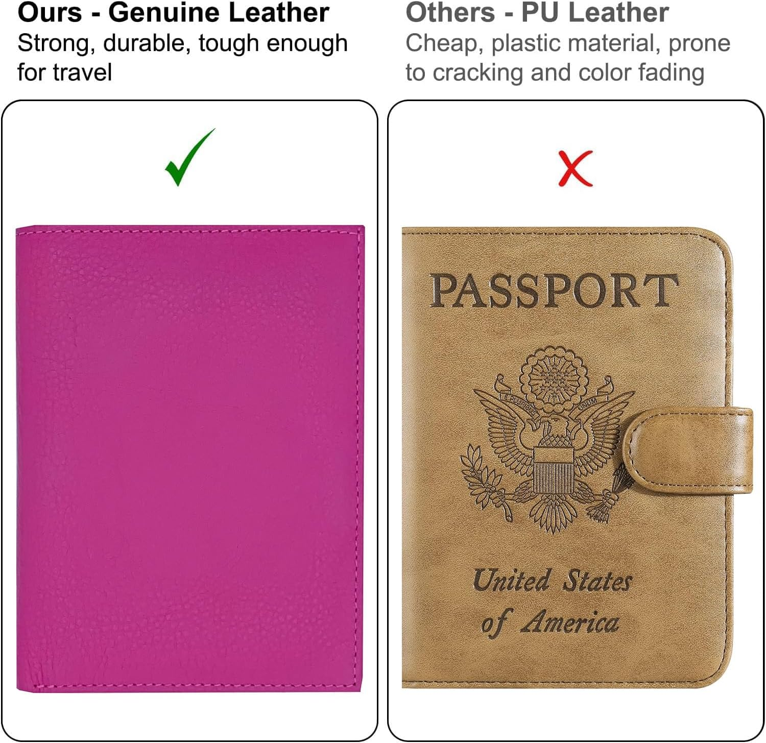 Hot Pink Purple RFID Blocking Genuine Leather Travel Passport Wallet Holder - Blue image number 4