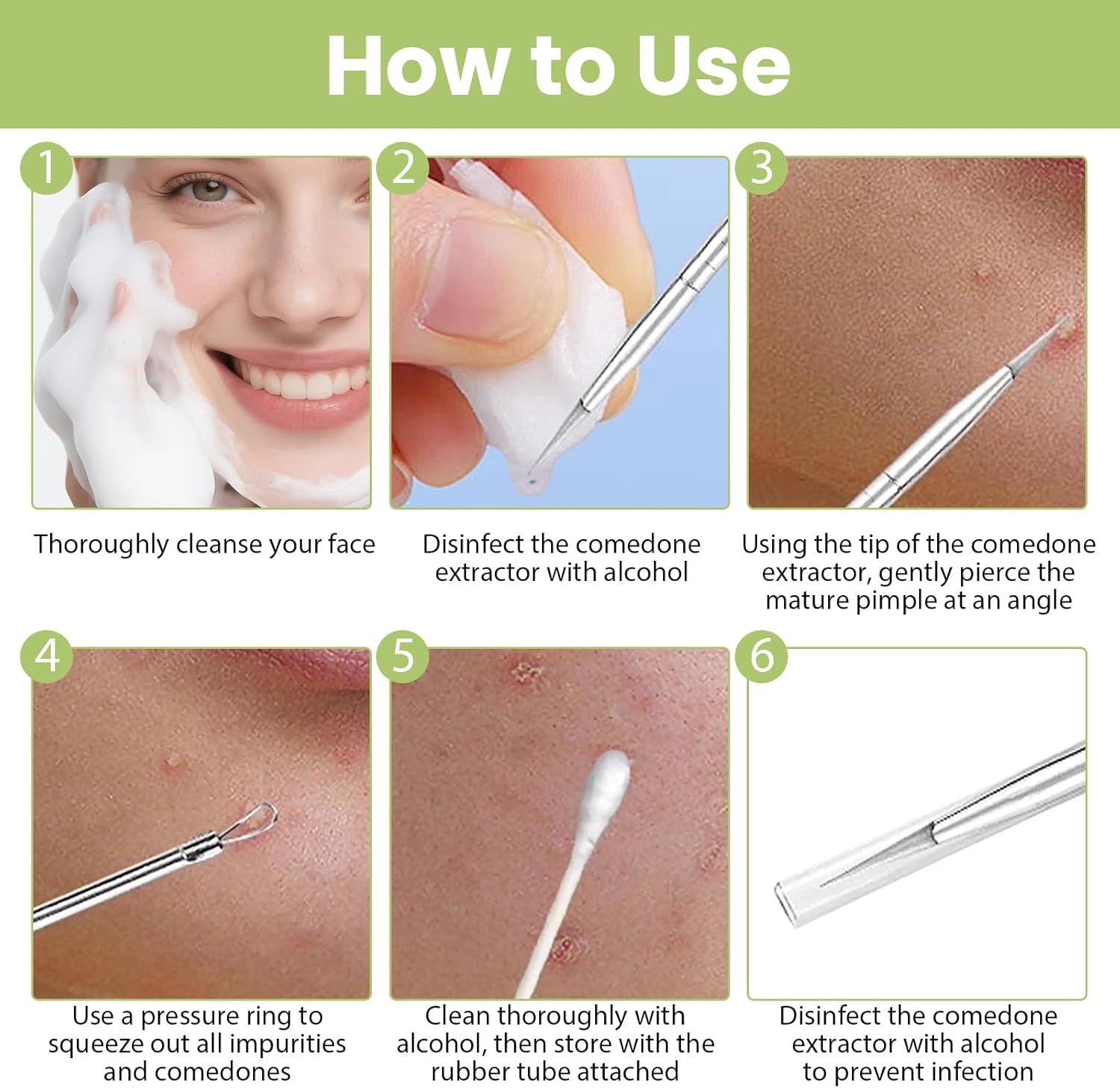 9 Pcs Blackhead Remover Kit - Acne Removal Popper Tool Sets for Blackheads, Whiteheads, Zits & Blemishes, Premium Stainless Steel Comedone Extractor with Portable Leather Case for Skin Care