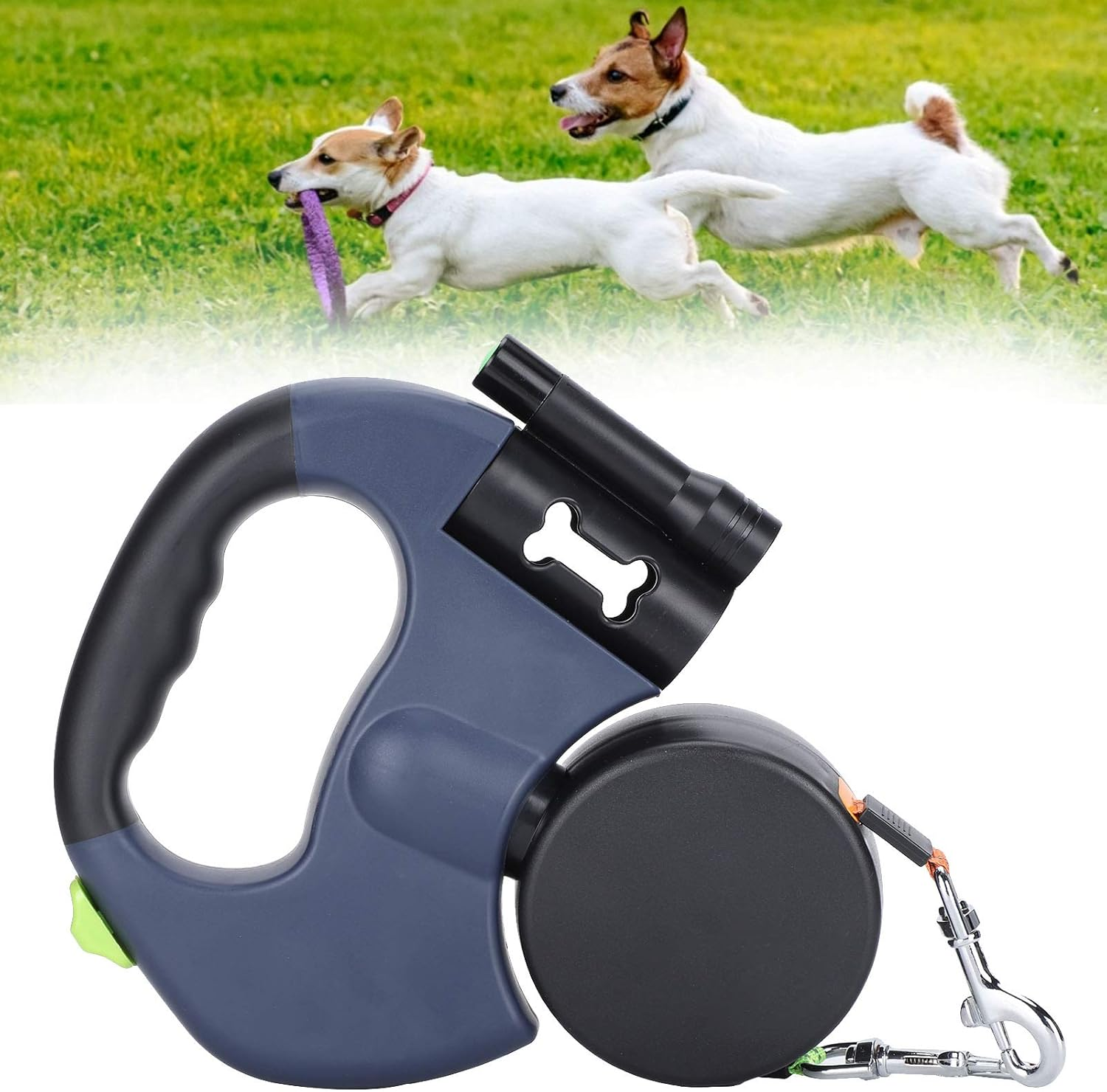 Dual Retractable Dog Leash, Double-Head Lockable Extendable Pet Leash with LED Flashlight, 9.8Ft Reflective Nylon Ribbon, 360&deg; - for Two Dogs Walking Training, up to 110 Lbs Total image number 2