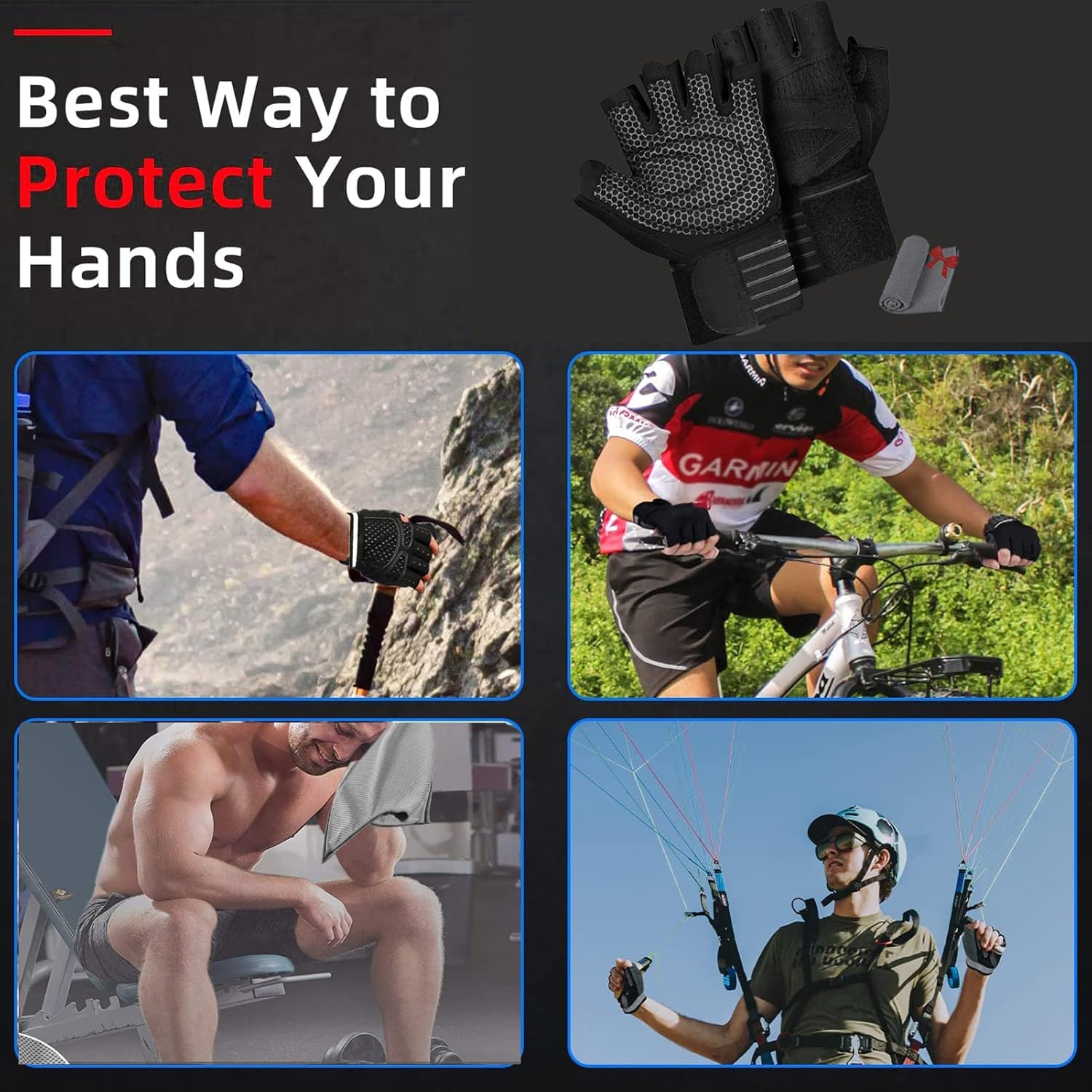 Workout Gloves for Men and Women,Weight Lifting Gloves with Wrist Wrap Support,Breathable and Non-Slip,Fingerless Gym Gloves with Full Palm Protection for Weightlifting,Fitness,Exercise,Training image number 5