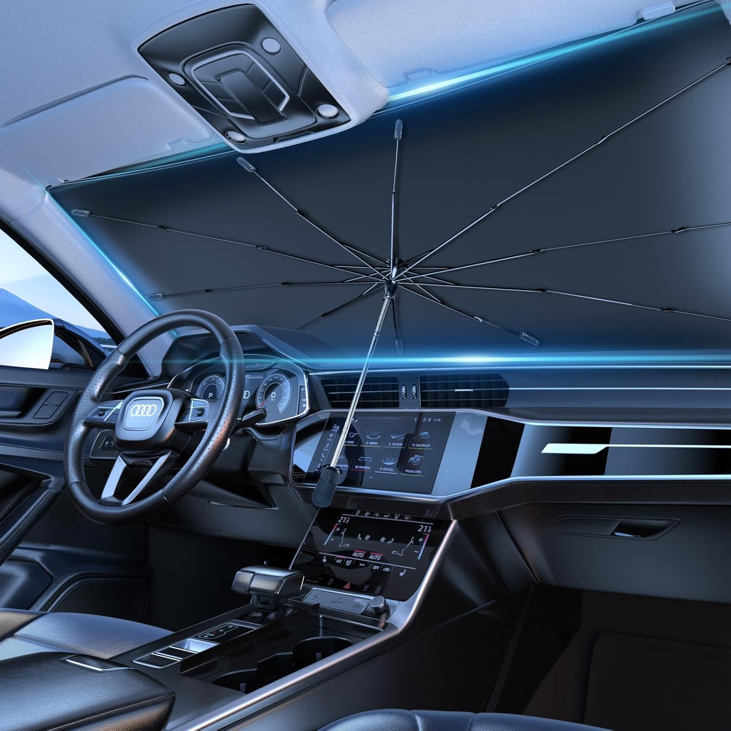 LIWEGHT Car Windshield Sunshade Umbrella - 5 Layers UV Block Coating, Protect Your Car from Sun Rays and Heat Damage, Keep the Car Cool and Comfortable, Suitable for Car and SUV Windshields（140X80Cm） image number 4