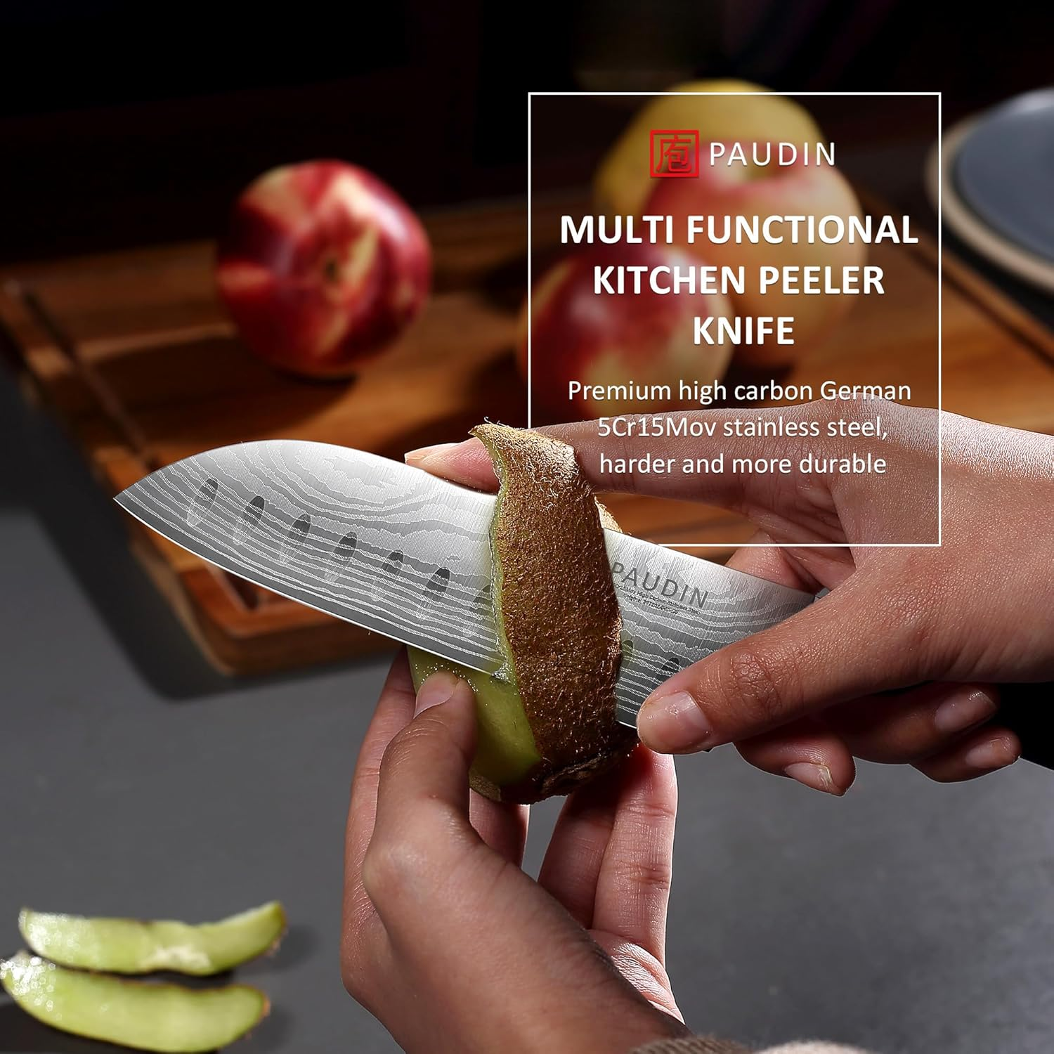 PAUDIN 5 Inch Santoku Knife, Ultra Sharp High Carbon German Stainless Steel Blade with Ergonomic Handle, Professional Kitchen Knife for Cutting Vegetables,Fruits and Meat image number 5