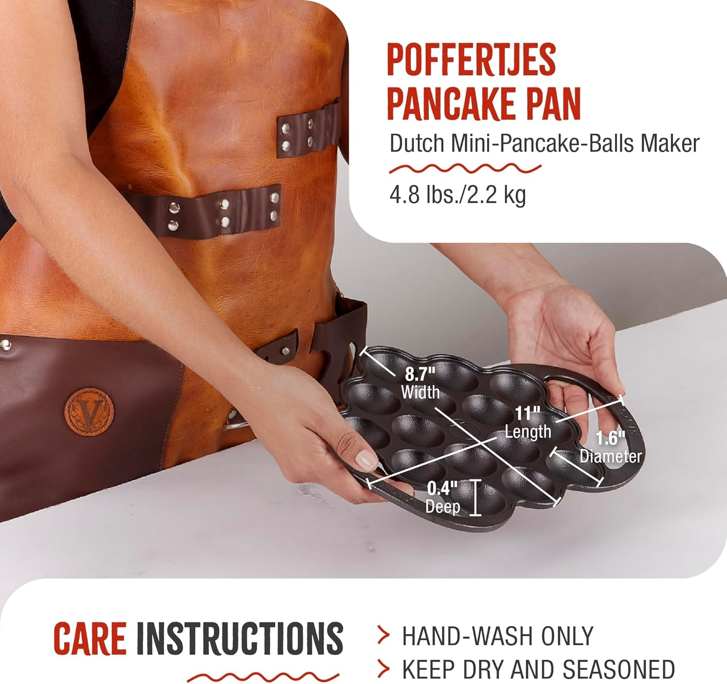 Victoria Cast-Iron Poffertjes Dutch Pancake Pan with Loop Handles, Preseasoned with Flaxseed Oil, Made in Colombia image number 3