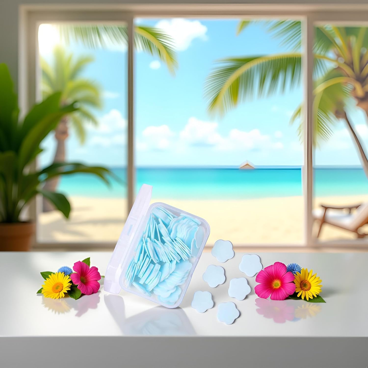 Rosojodg 100Pcs Blue Mini Portable Travel Sheets,Flower Shape Disposable Paper Soap Flakes, Cleaning Washing Hand Toiletry Paper Soap Sheets Hand Wash
