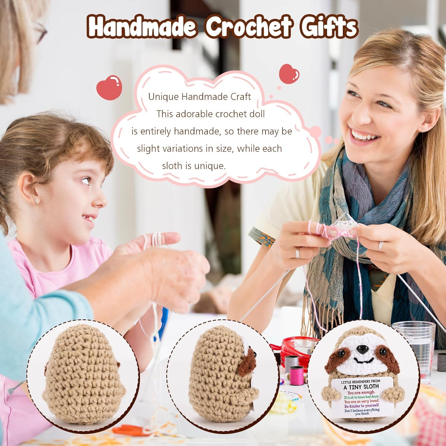 Inspirational Positive Crochet Sloth - Handmade Little Reminders Emotional Uplifting Support Mental Health Knitted Sloth for Birthday Graduation Christmas Stocking Stuffers image number 1