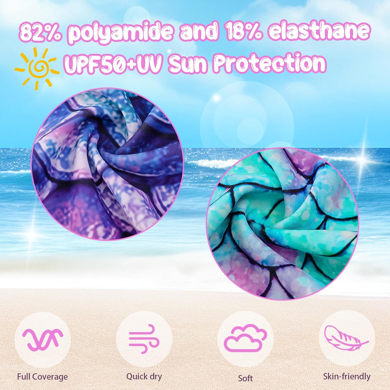 Girls' Swimwear, Girls Swimsuit 2 Piece with Bottoms, Cute Printed Short Sleeve Swimsuit for Kids Girls 5-12 Years