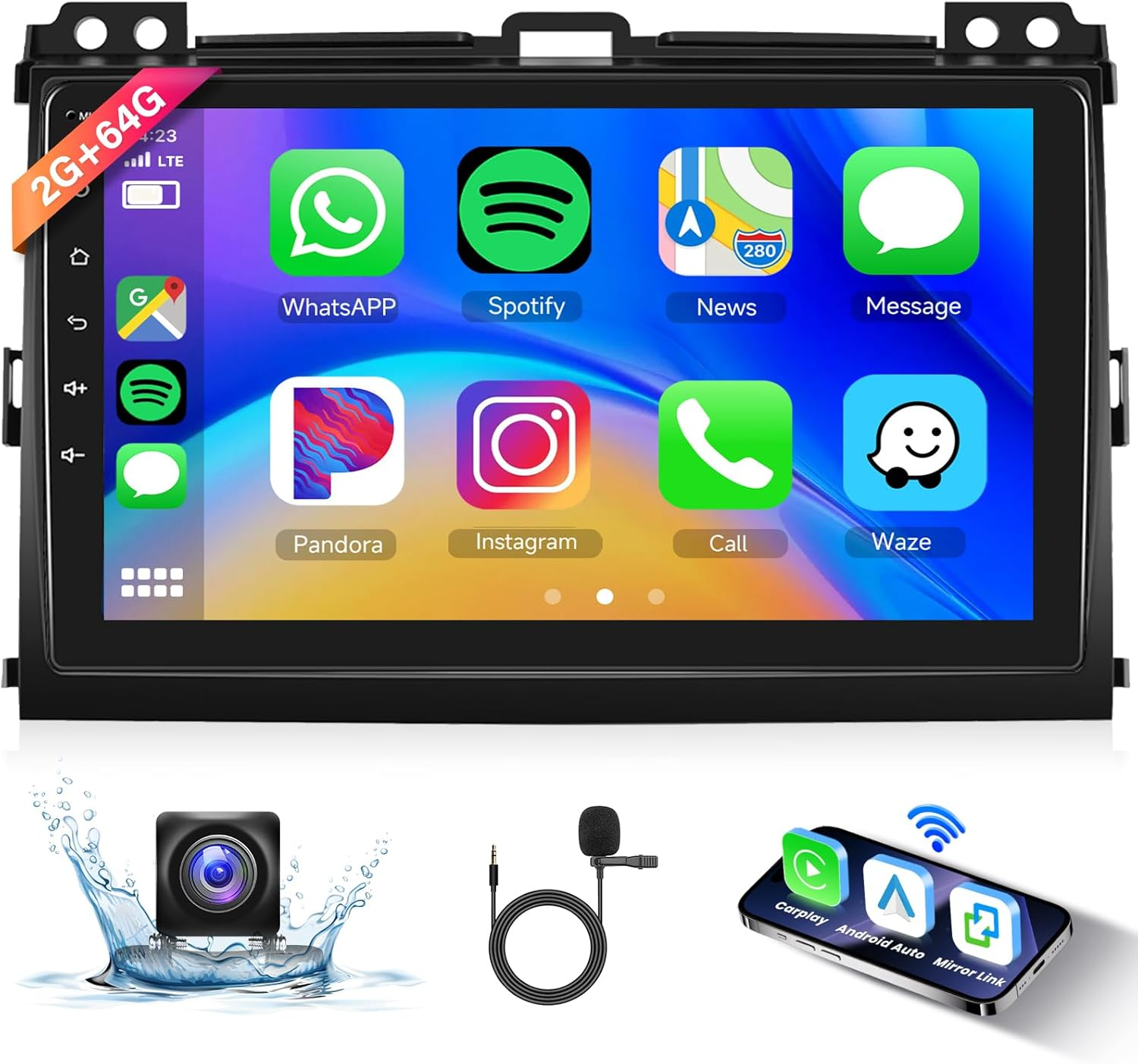 [2G+64G] Car Radio for Toyota Prado 120/ Lexus Gx470 2004-2009 Android Car Stereo Carplay Wireless Android Auto, Hodozzy 9 Inch Touch Screen with Gps/Wifi/Bluetooth, FM RDS, Mirror Link,Backup Camera image number 4