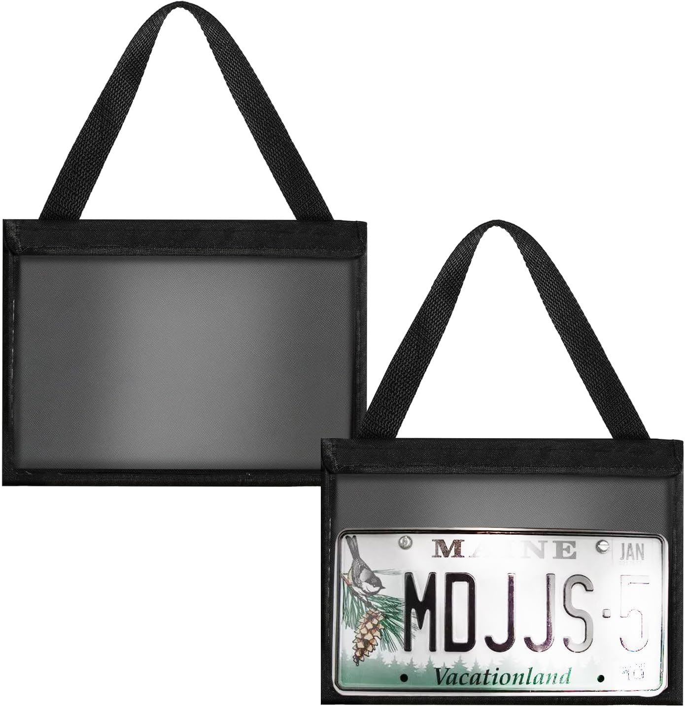 IONPSHG License Plate Holder with Hanging Strap Black License Plate Frame Cover Car Plate Bracket Test Drive License Plate Holde License Plate Tag Bag Dealer Plates Tag Bags for SUV Car Truck (2)