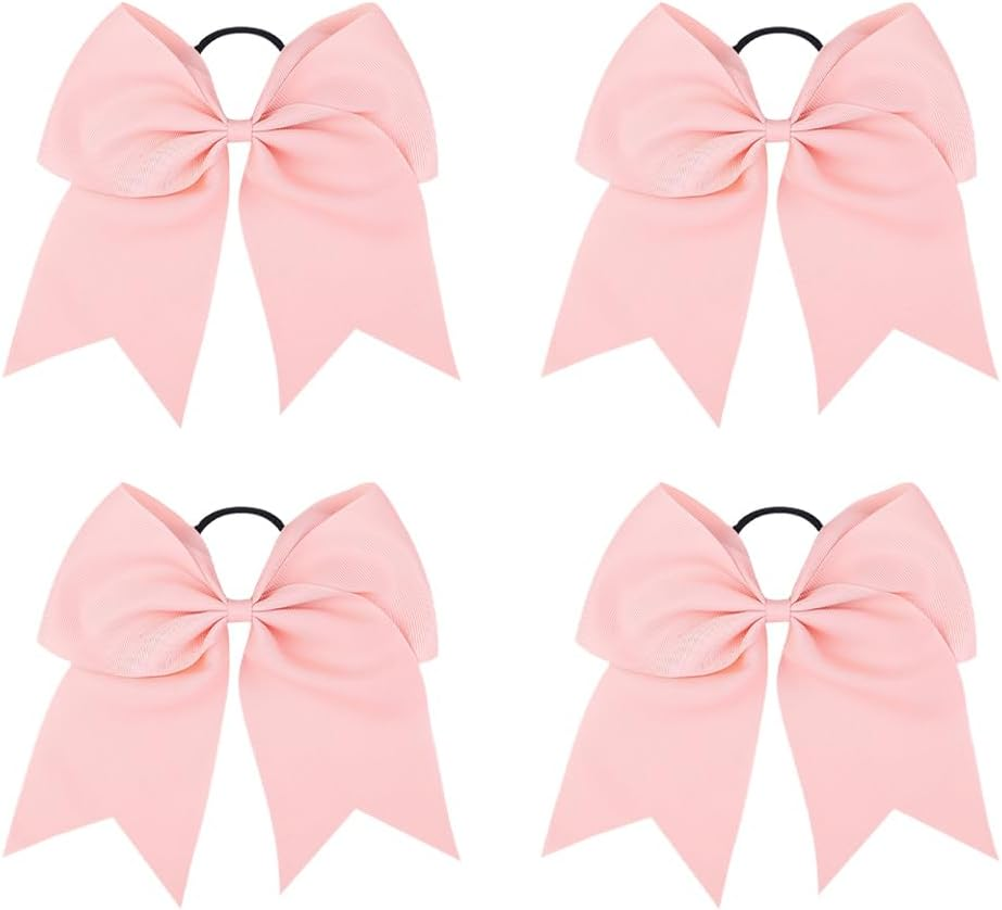 JIHUOO - Pink Hair Bows, 8 Inch Long, 4 Pieces - Hair Accessories for Women and Girls - Cheerleader Bows, Jumbo Hair Bows, Ponytail Holder, Hair Bands image number 1