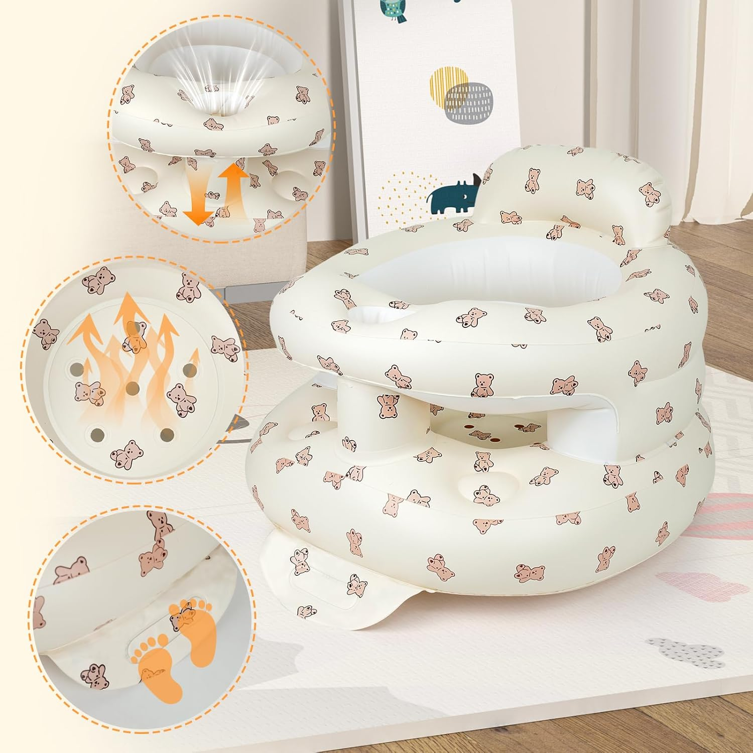 Inflatable Baby Seat Portable Baby Chair Inflatable Chair for Babies 3 Months & up Infant Back Support Baby Sofa Foldable Blow up Baby Beach High Chair with Built in Air Pump image number 6