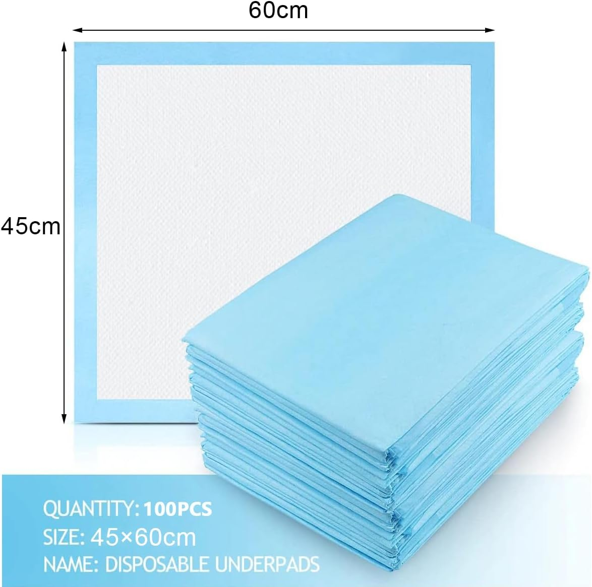 100 Pack Disposable Changing Pads, Leak-Proof Breathable Incontinence Diaper Changing Pad, Disposable Incontinence Bed Pads for Kids, Adults & Elderly, 60Cmx45Cm image number 4