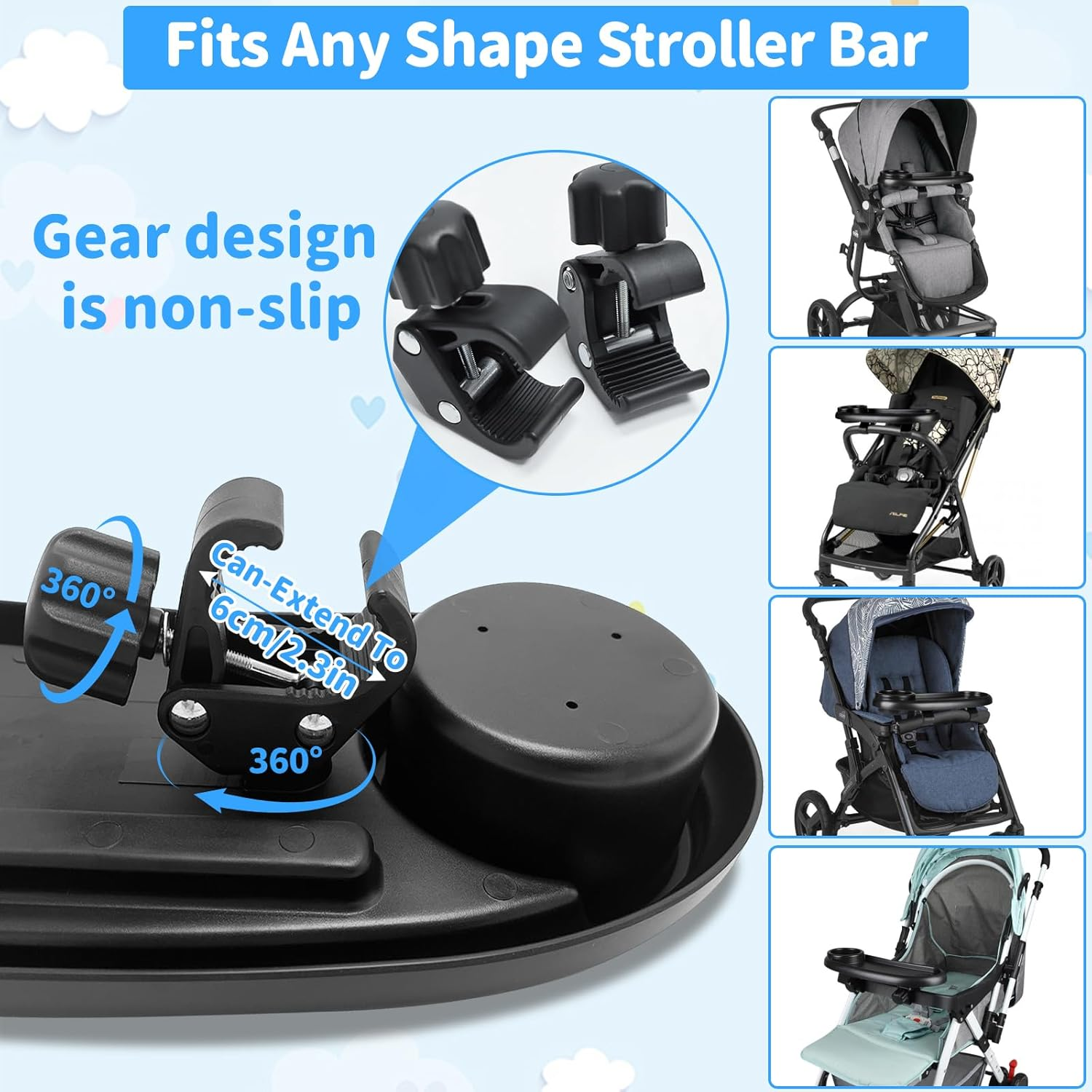 Universal Stroller Snack Tray with Cup Holder Organizer and Phone Holder - 3 in 1 Organizer Rack Accessories, Stable Tray Bumpers for Baby Play and Watch Video image number 6