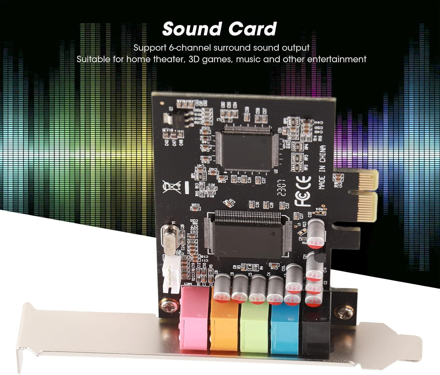 Pcie Sound Card,6 Channels Stereo Desktop Audio Signal Conversion Hardware,Cmi8738 Chip 32/64 Bit Sound Card PCI Express Adapter
