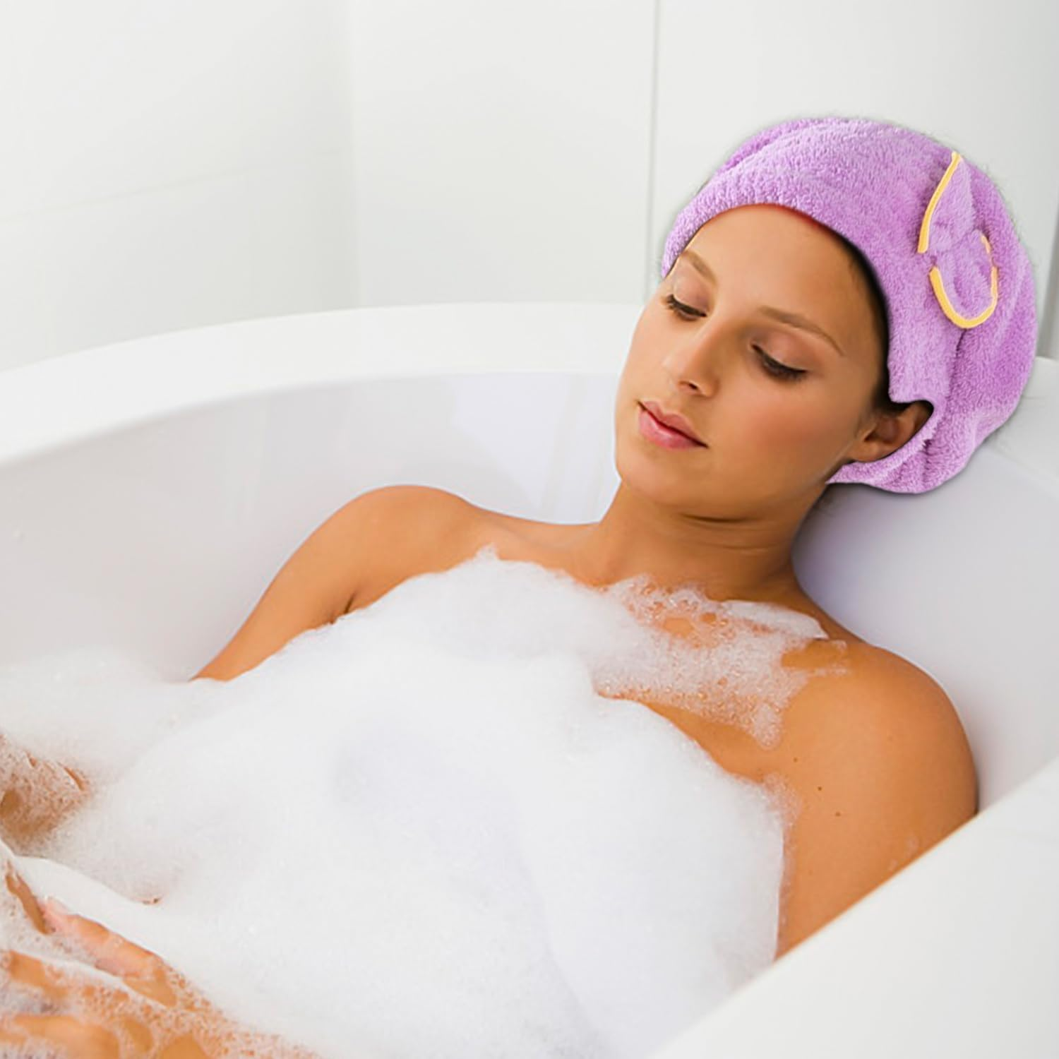 Pack of 2 Blue and Purple Dry Hair Caps and 4 Pieces Blue and Purple Wrist Bands, Fast Absorbing Dry Hair Caps, Practical Wrist Straps, Suitable for Showering. image number 2