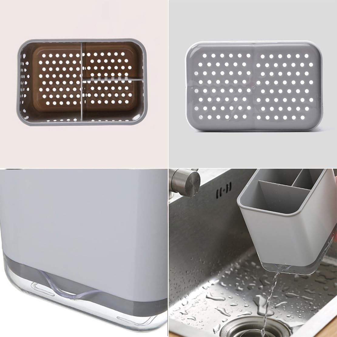 Utensil Holder, Cutlery Drainer Sink Caddy Silverware Organizer Basket Dish Drying Rack, Kitchen Storage Accessories for Chopsticks, Knives, Forks and Spoons (Grey)