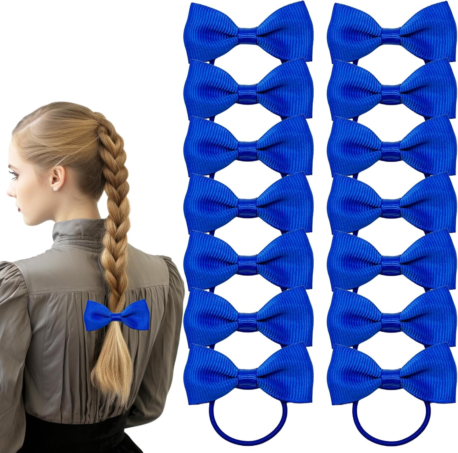 Bliceon 20 Pcs Navy Blue Hair Accessories Set - Girls' Bobbles, Bows, School Bands, Navy Blue Ribbon Headbands, Clips, Elastic Hairbands, and Braids - for Kids and Women