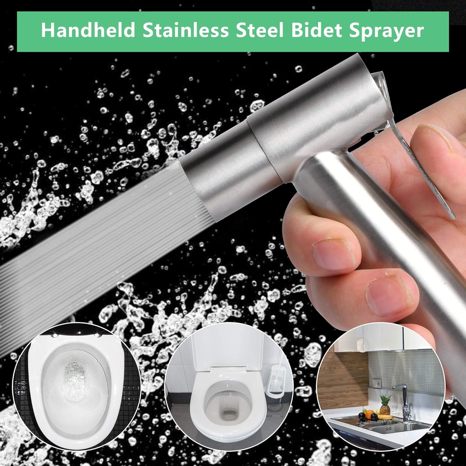 Akamino Bidet Sprayer 2 Pieces Stainless Steel Handheld Bidet Sprayer Cloth Diaper Spraye for Toilet and Kitchen image number 5