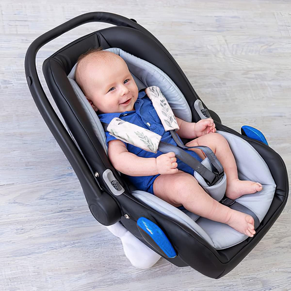 DILIMI Baby Car Seat Neck Cover, 2Pcs Car Seat Belt Cover Pad, Shoulder Strap Protectors, Seat Belt Covers Cushion for Boy Girl (Leaf) - Green Leaf image number 3