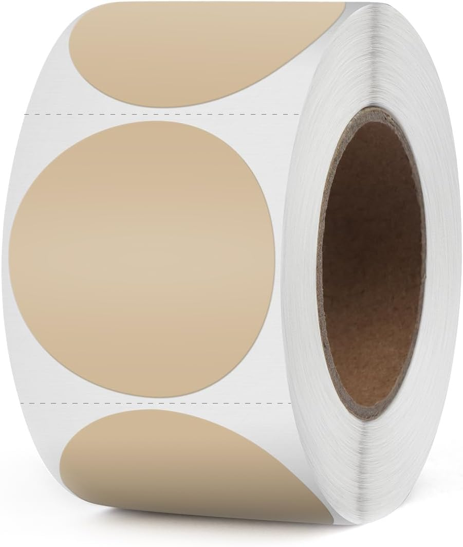 Khaki round Thermal Labels 1.5 Inches Circle Thermal Sticker Paper Self-Adhesive Waterproof Dot Stickers for Busineses & Warehouses 500 PCS per Roll