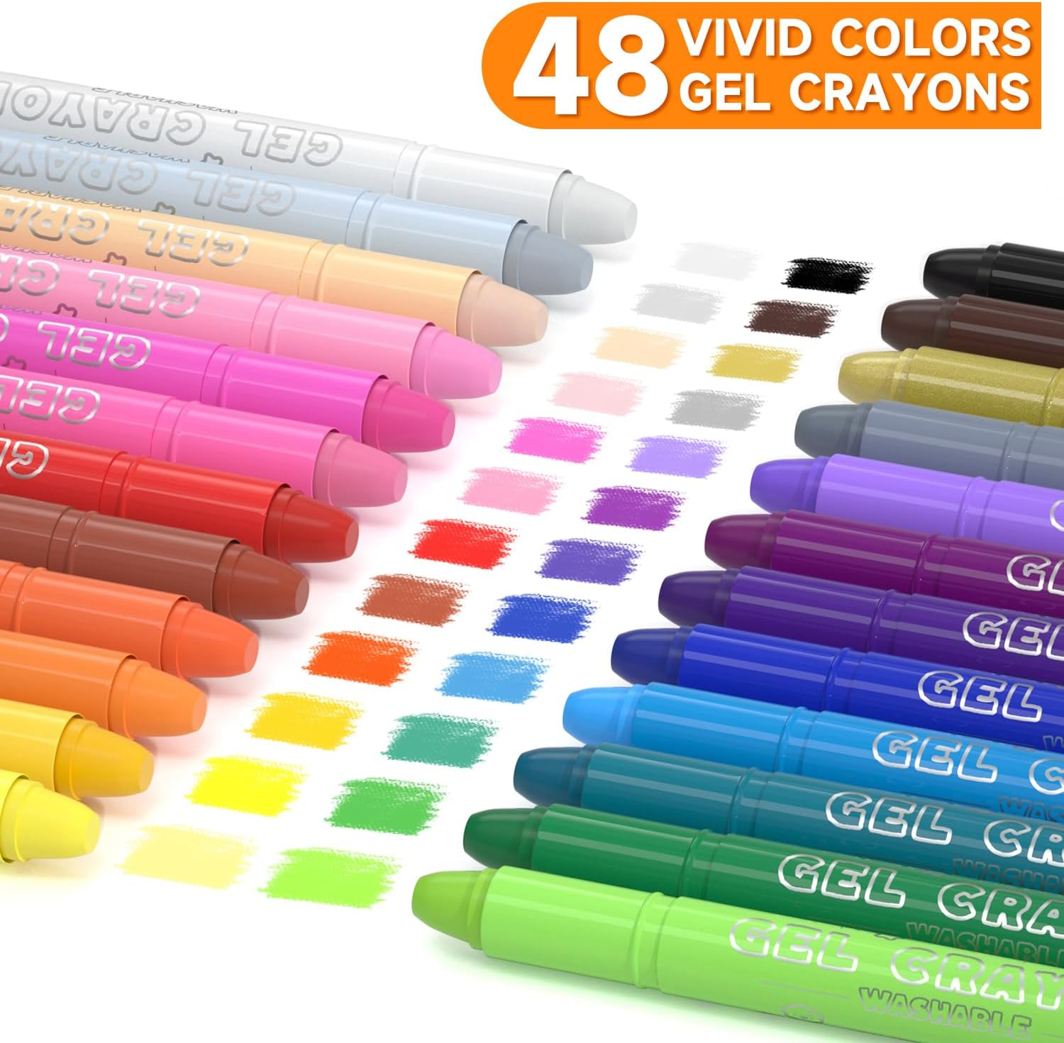 Shuttle Art Gel Crayons for Toddlers, 48 Colours Non-Toxic Crayons Set with 1 Brush and Foldable Case for Kids Children Colouring, Crayon-Pastel-Watercolour Effect, Ideal for Paper image number 3