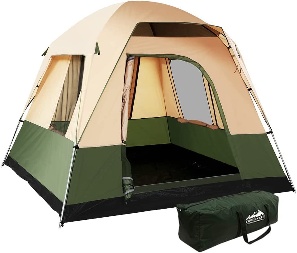 Weisshorn Camping Tent, 4 Person Easy Setup Family Dome Tents Outdoor Travel Hiking Beach Trip, Portable Shelter Sun Protection Water Resistance Khaki Green image number 4