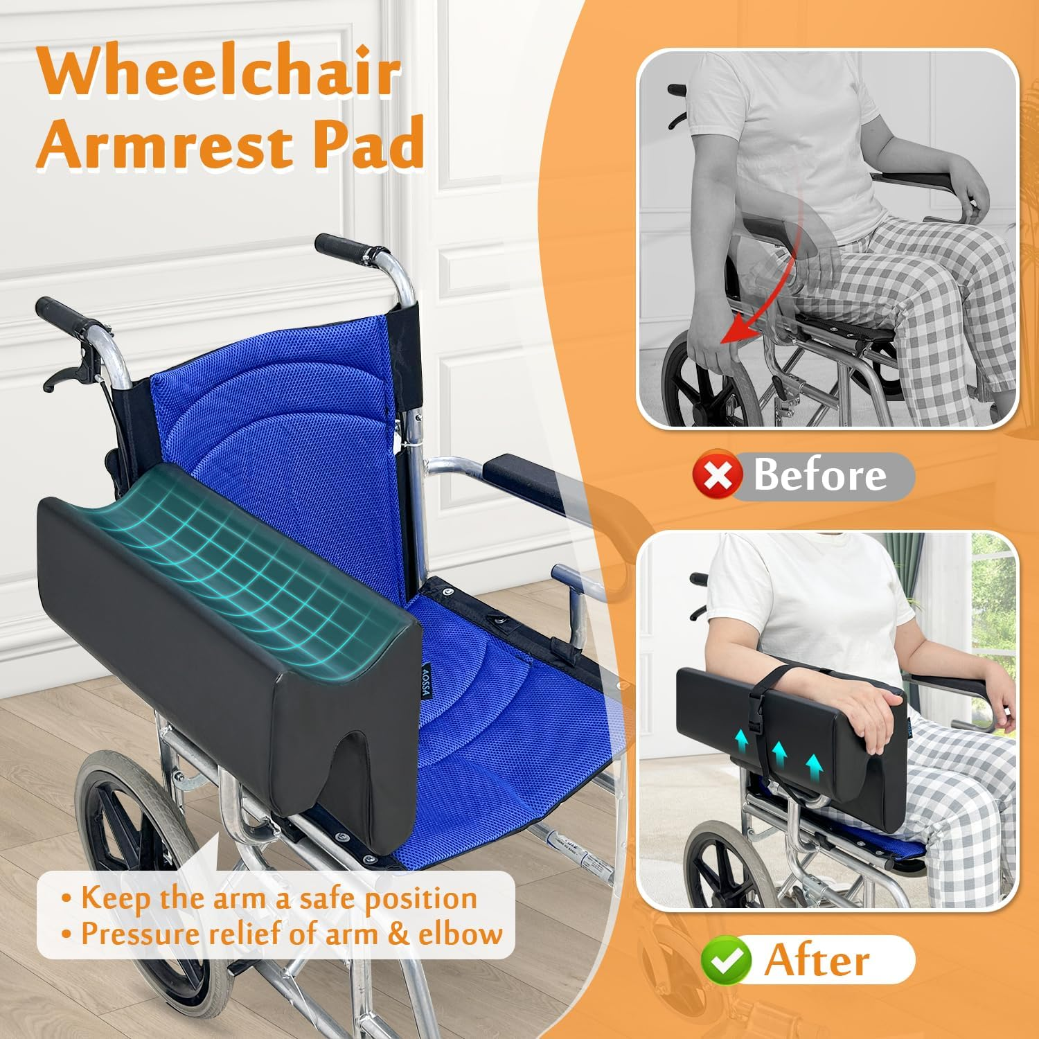 Mybow Lateral Support for Wheelchair Arm Trough, Armrest Pad Cushion Wheelchair Attachment, Wedge Bolster Positioning Arm Elbow Rest Pillow for Elderly & Stroke Patient (L-Shape) image number 2