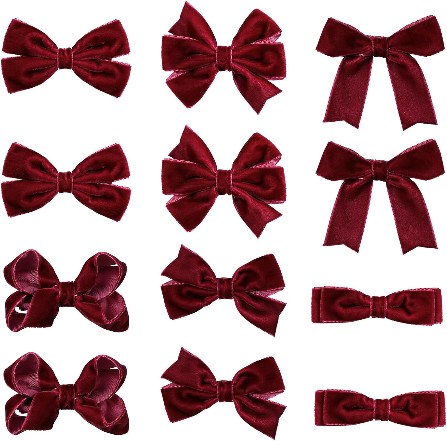 Celblisora Pack of 12 Hair Bows Made of Dark Red Velvet Ribbon, 7.6 Cm, Small, Burgundy, Elegant Bows with Crocodile Clips, Ideal as School Uniform Decoration Accessories image number 4
