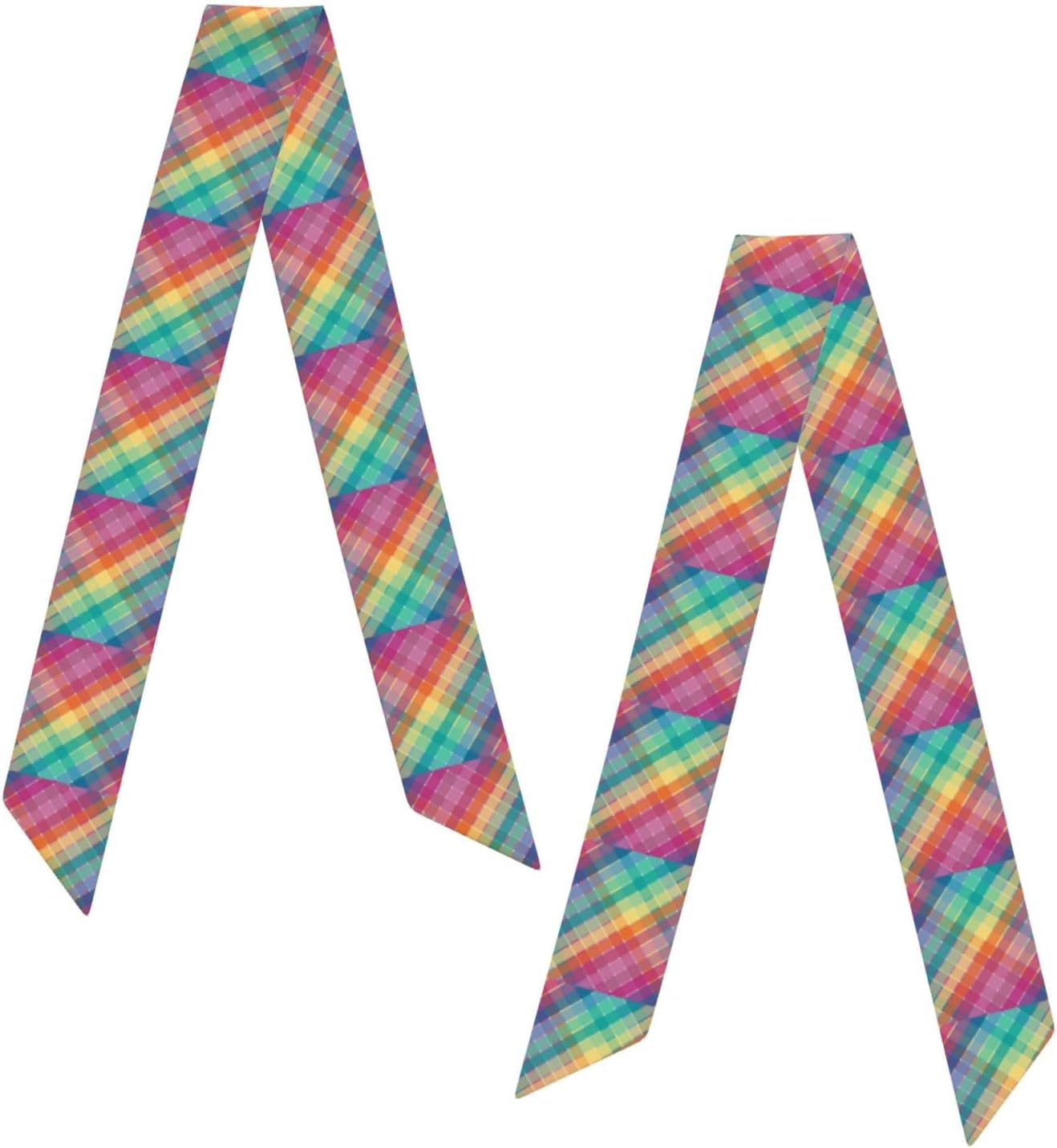 Cozimangoe Silk Scarf Bandana for Women Soft Feel Neck Head Scarf Bag Handle Wrist Tie, Travel Daily Wear Gifts, Personalized Patterns, Colorful Rainbow Multicolor Plaid Stripes