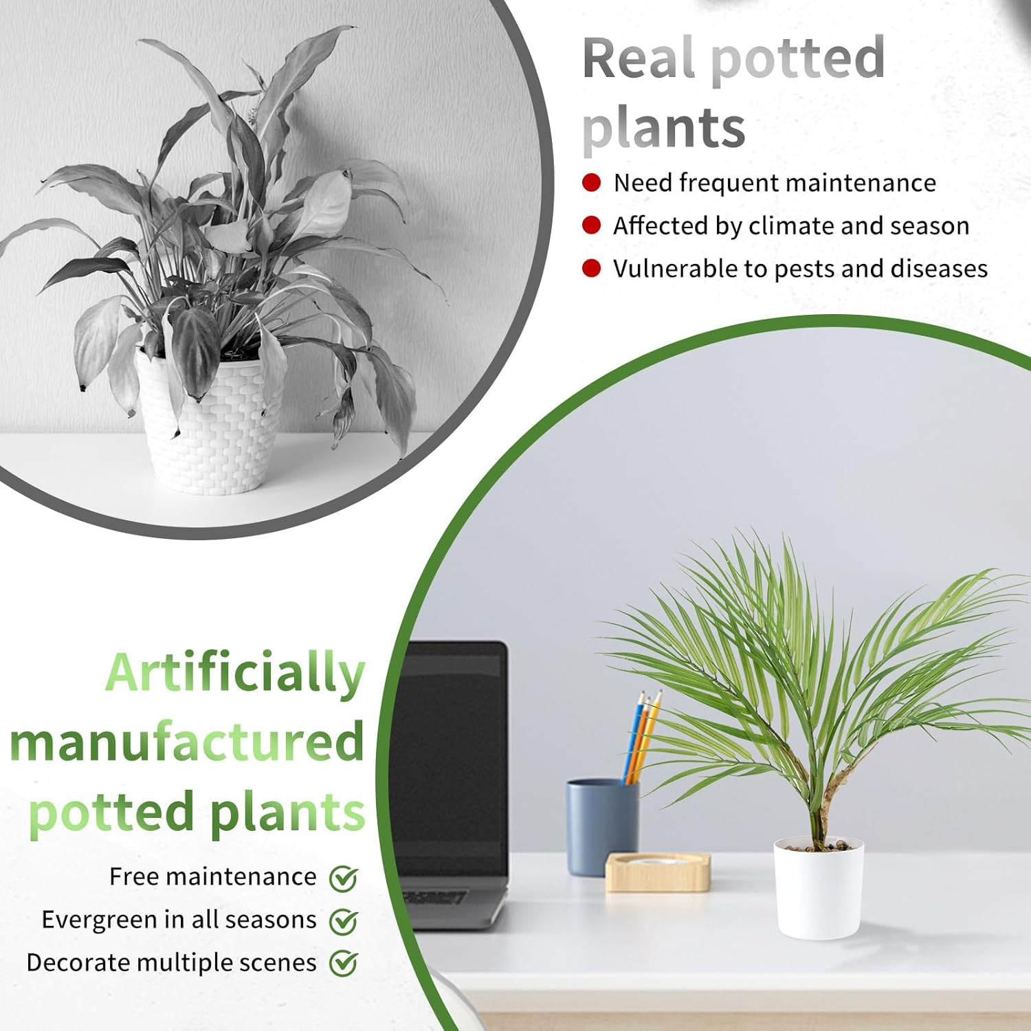 Tonjin 16" /40Cm Artificial Plant Indoor Small Fake Potted Plant Artificial Areca Palm Pot with Planter, House Plant Artificial for Home Office Farmhouse Bedroom Desk Kitchen Windows Decor image number 4